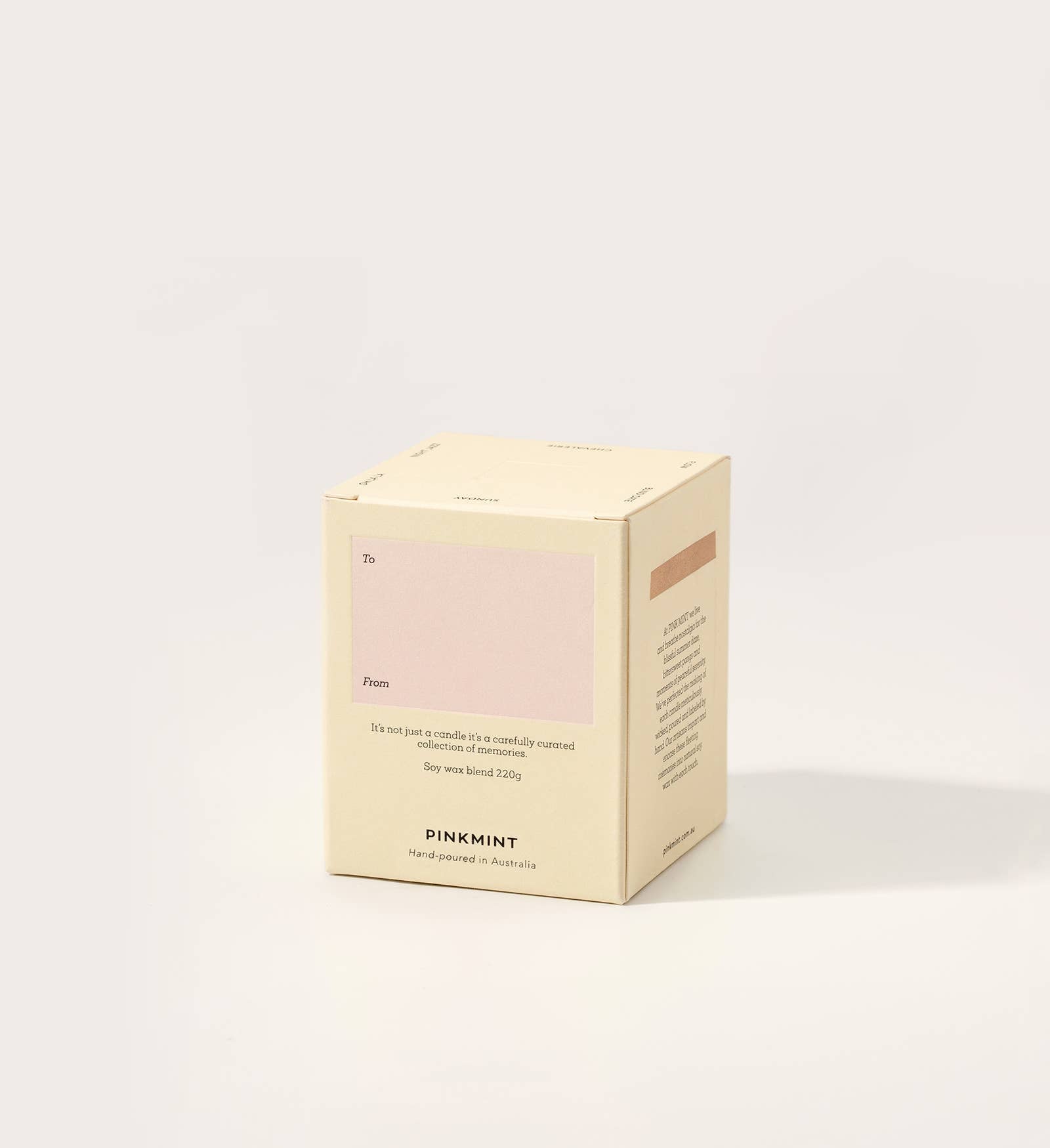 Back of cream presentation box with gift label- ANNIE.G