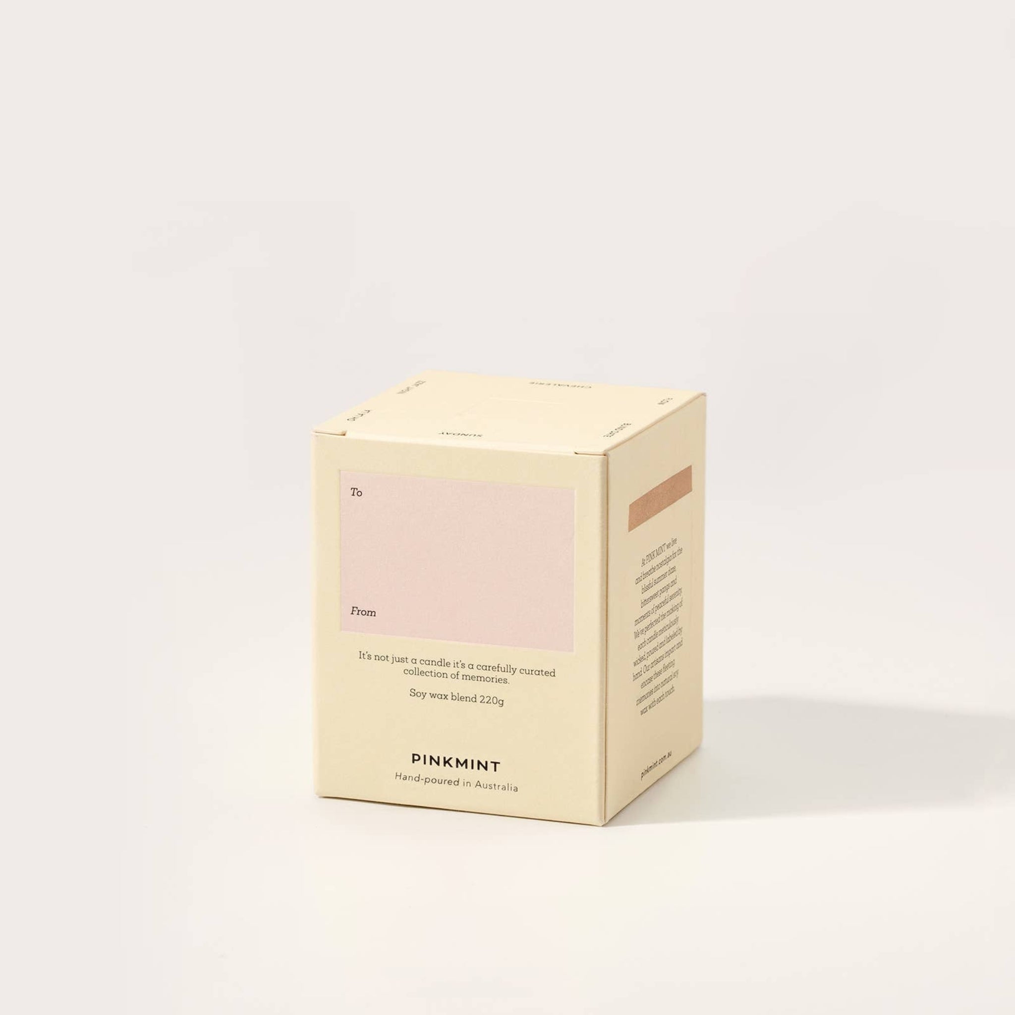 Back of cream presentation box with gift label- ANNIE.G