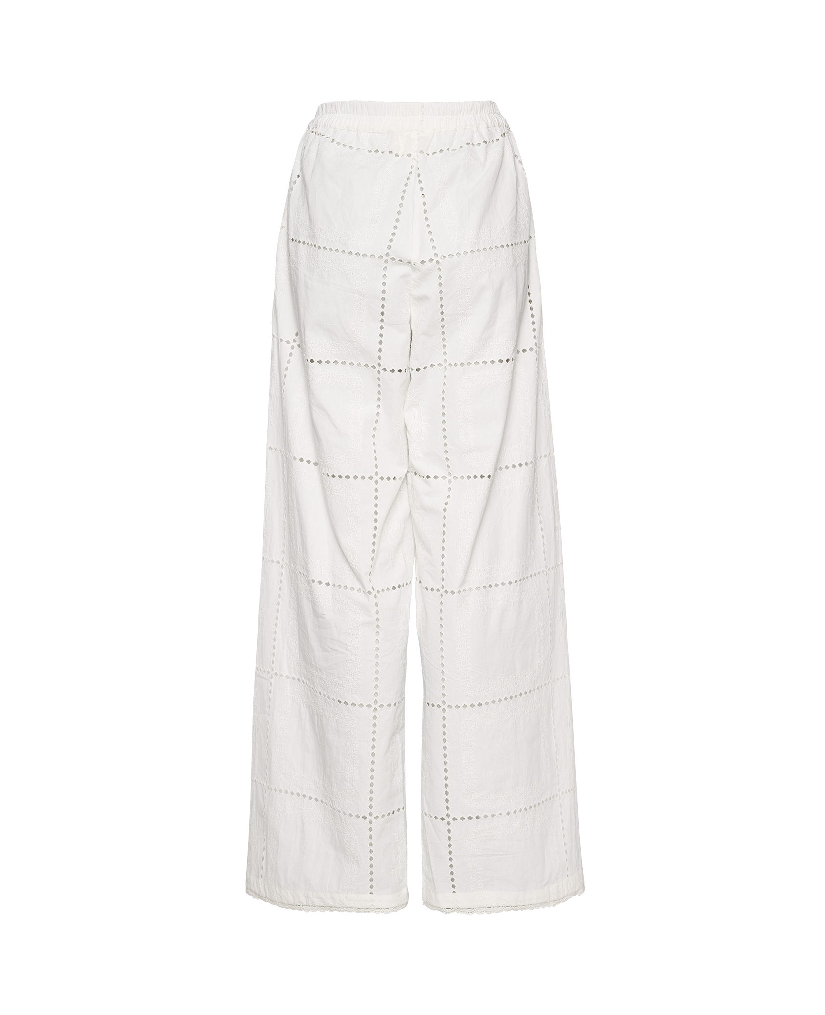 Back of white broderie anglaise pants in White Squares - ANNIE.G