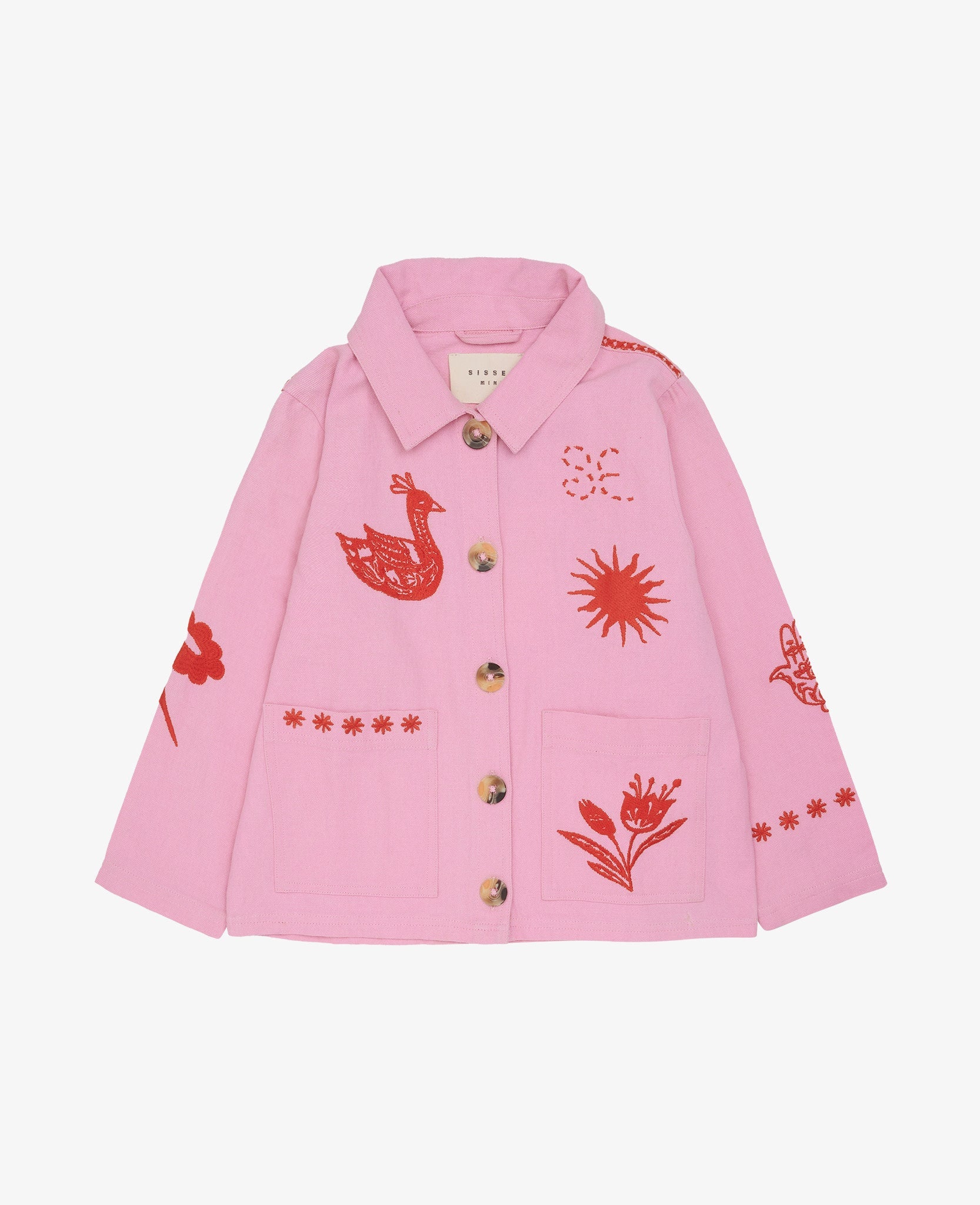 Toddler pink jacket with red embroidery - ANNIE.G