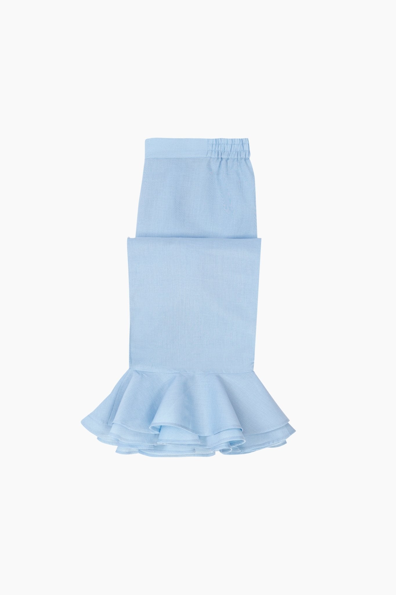 Blue Linen Lounge pants with ruffles and elastic waist - ANNIE.G