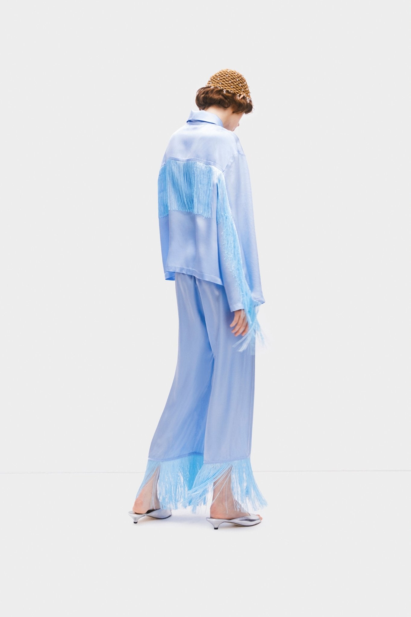 Back of a person wearing blue Cosmic Cowboy Fringed Pyjama Set - ANNIE.G