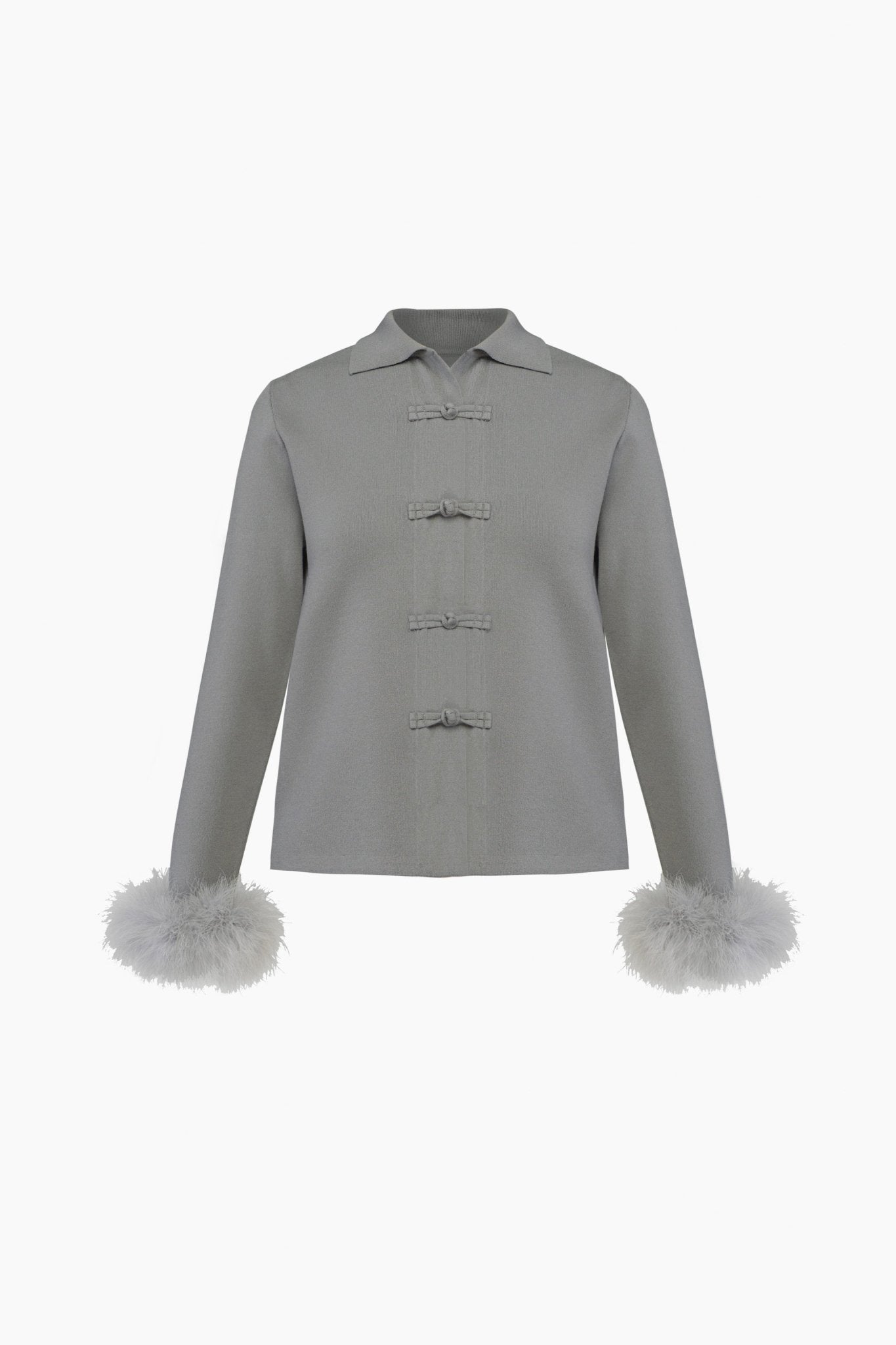 Crane Knitted Cardigan with Detachable Feathers in Grey - ANNIE.G