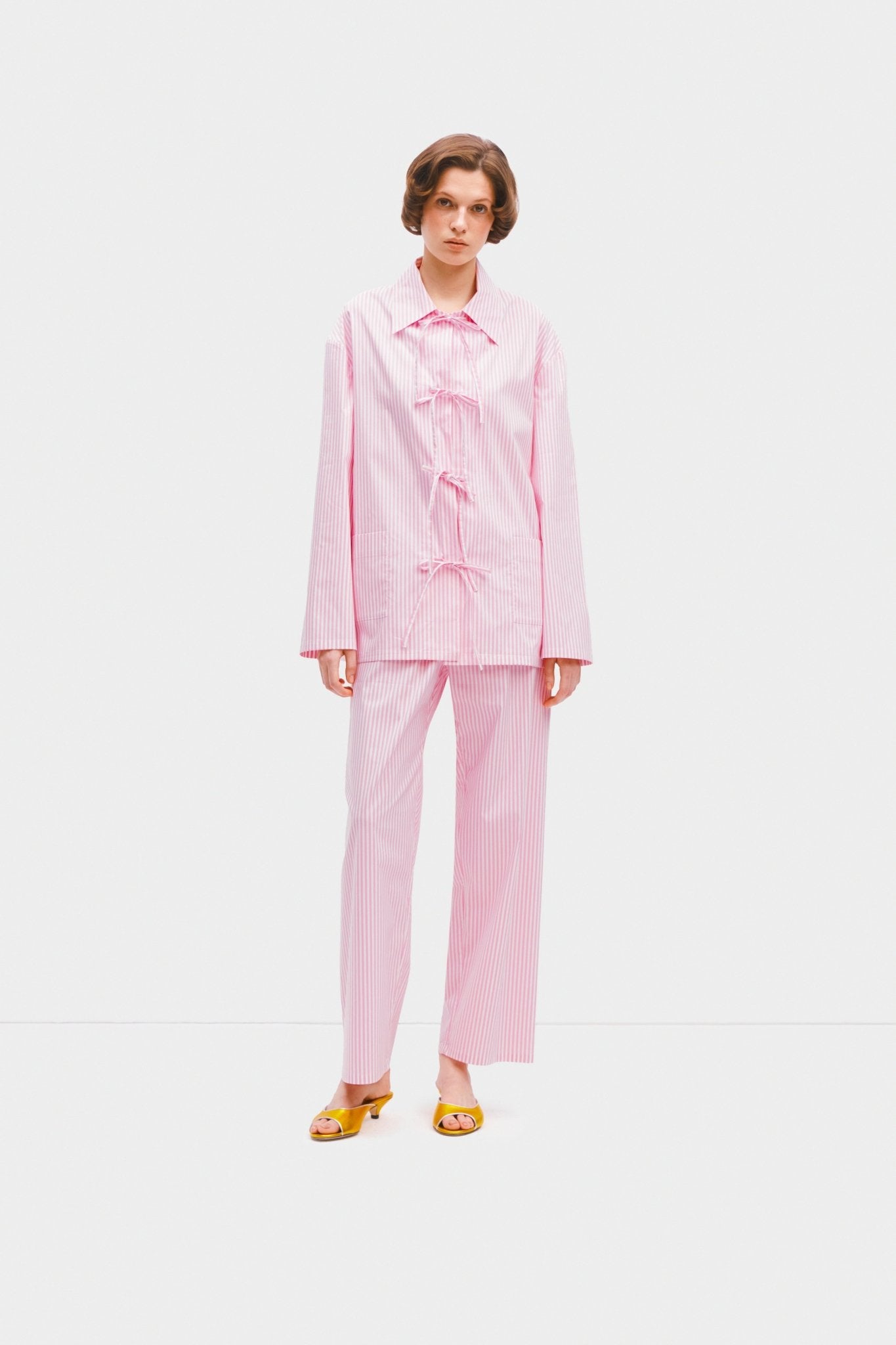 Lyra Cotton-Poplin Pyjama Set in Pink StripesColour