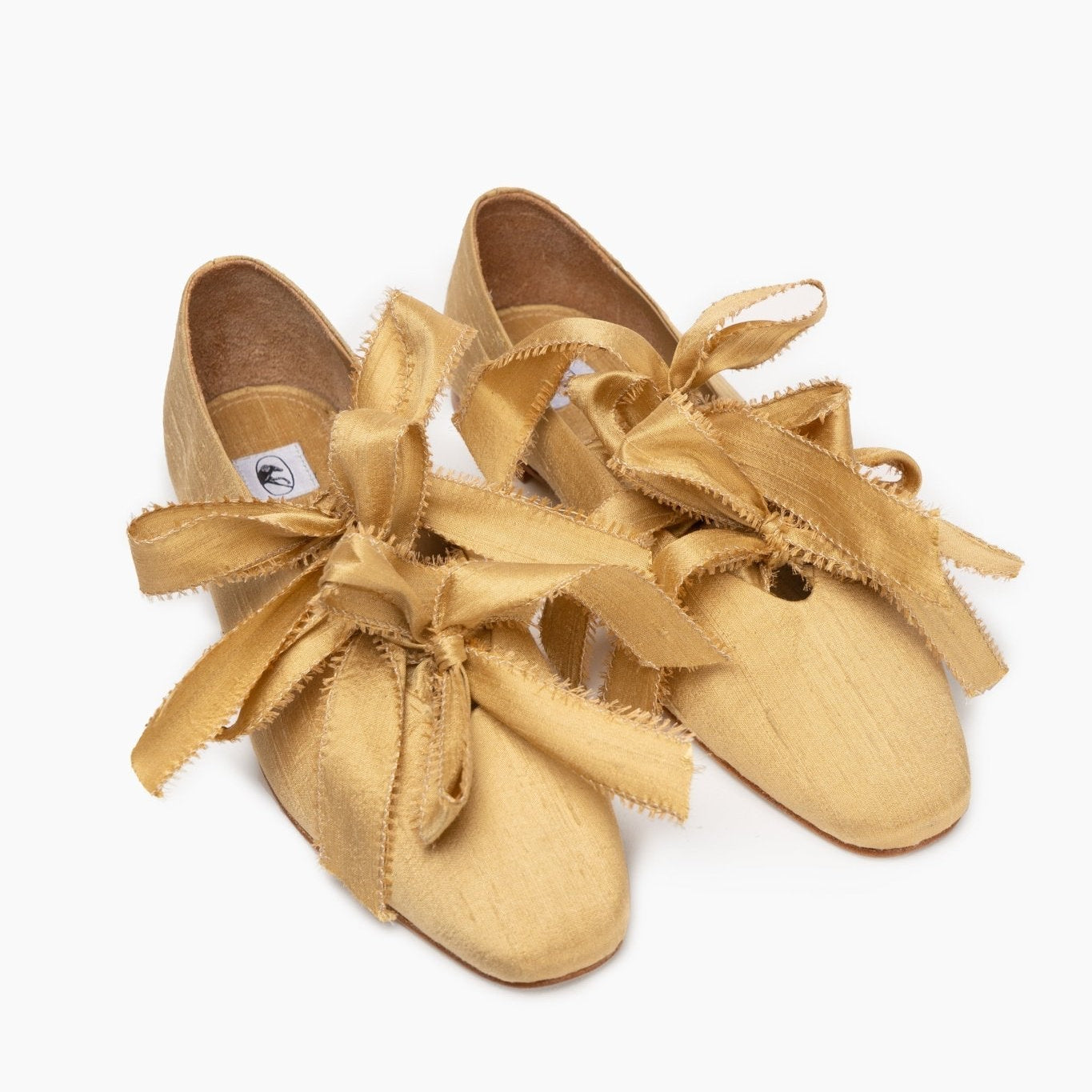 Gold Mille - feuille Silk Flats with Bows - ANNIE.G