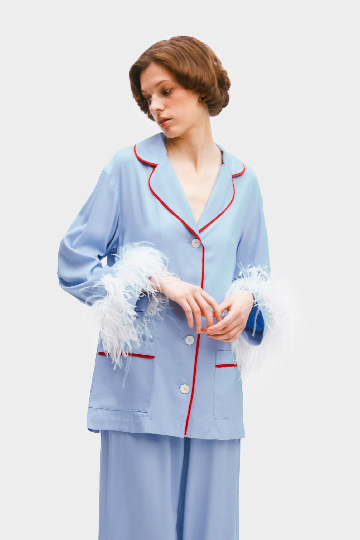 Party Pyjama Set with Detachable Feathers in Celeste - ANNIE.G