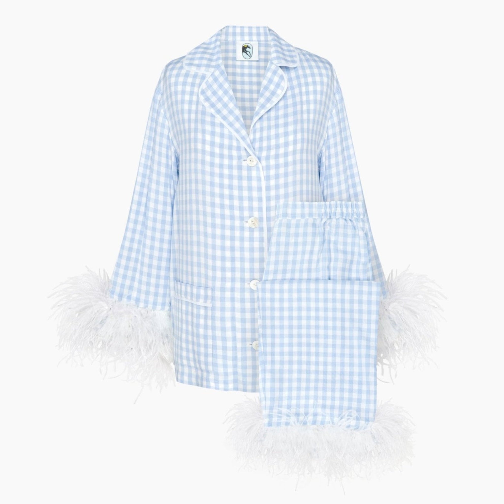 Party Pyjamas Set with Detachable Feathers in Blue Vichy - ANNIE.G
