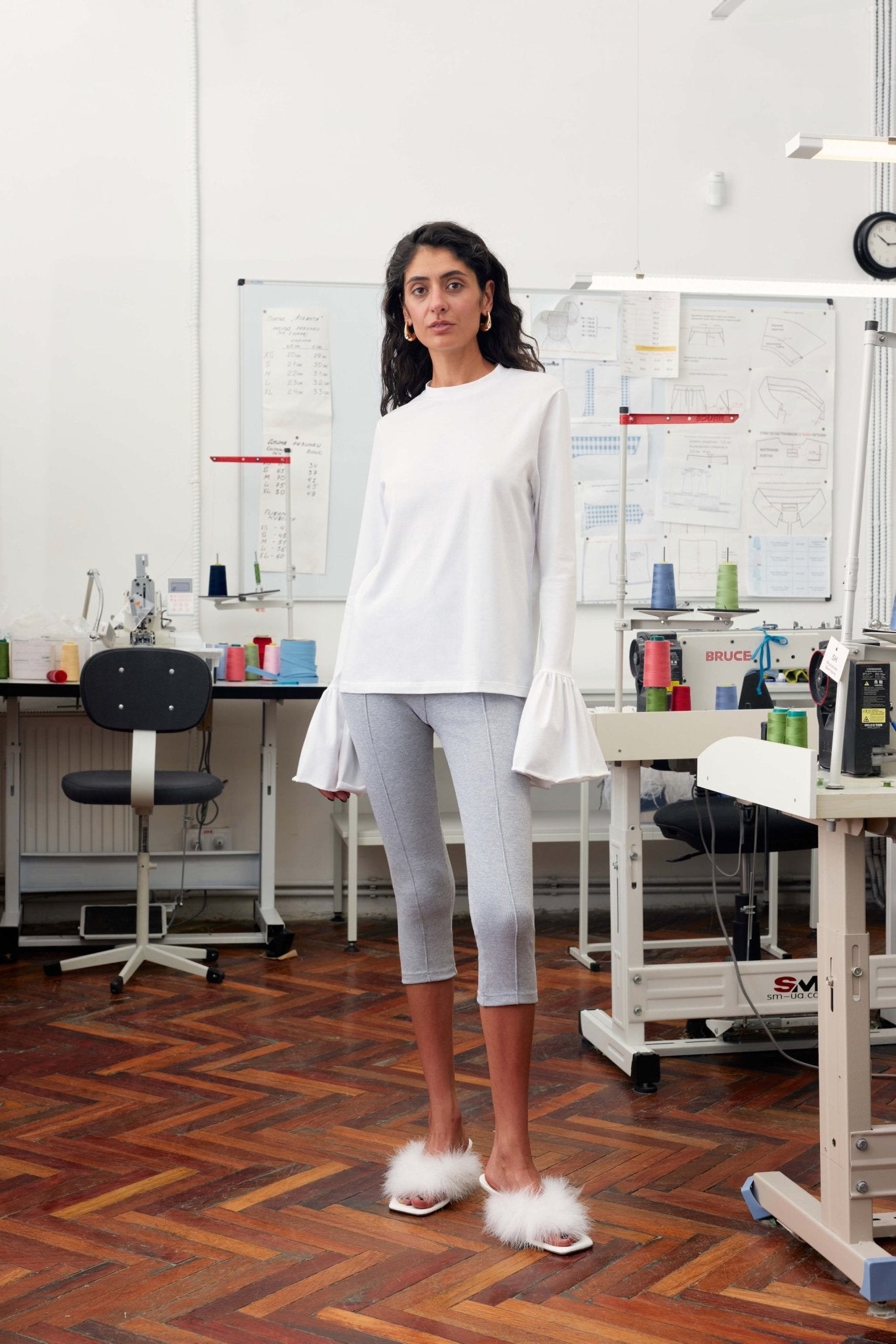 Ruffled Long Sleeve Stretch Cotton Jersey T-shirt - ANNIE.G