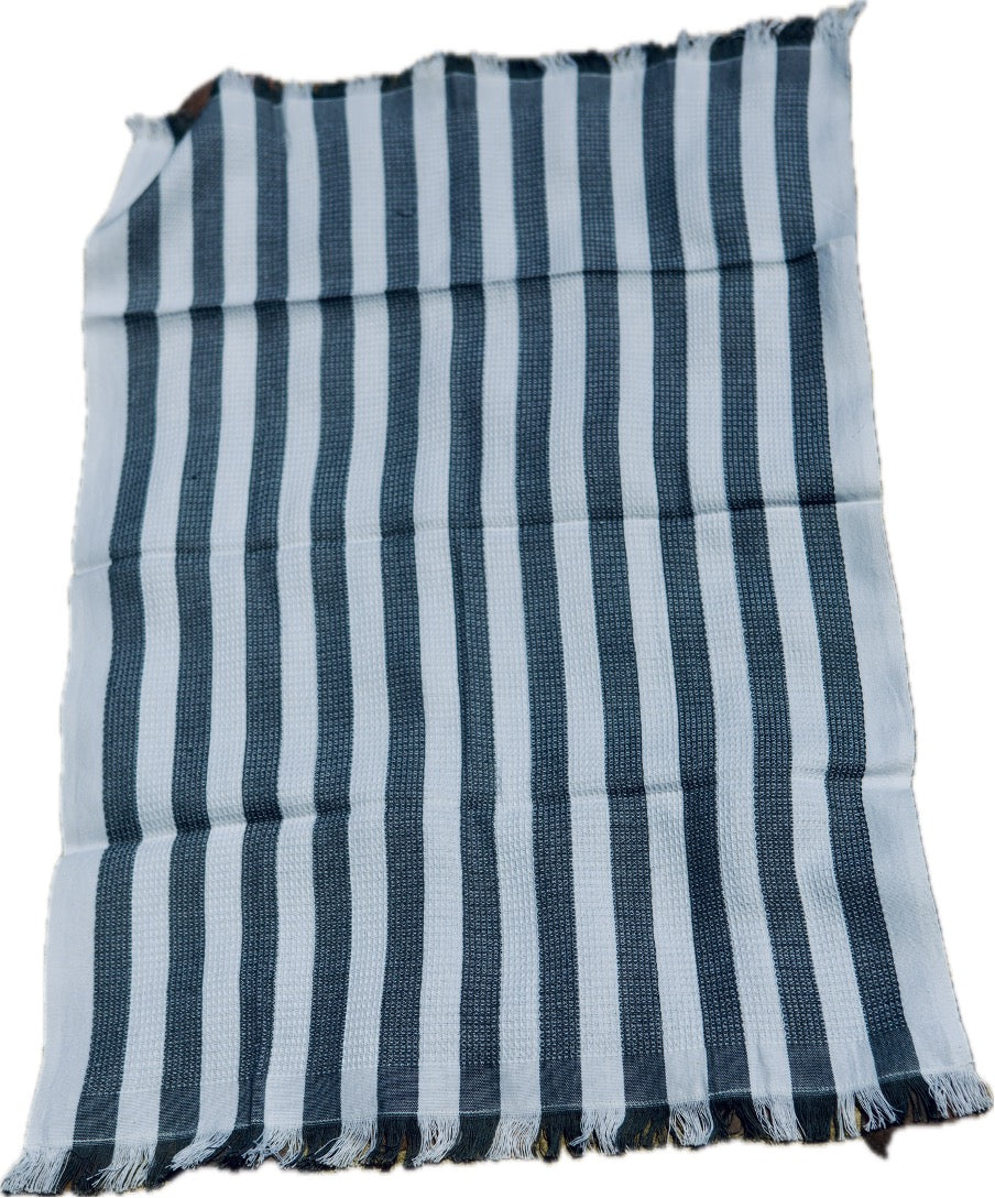 Small Waffle Weave Towel - Grey Shark and White Stripes