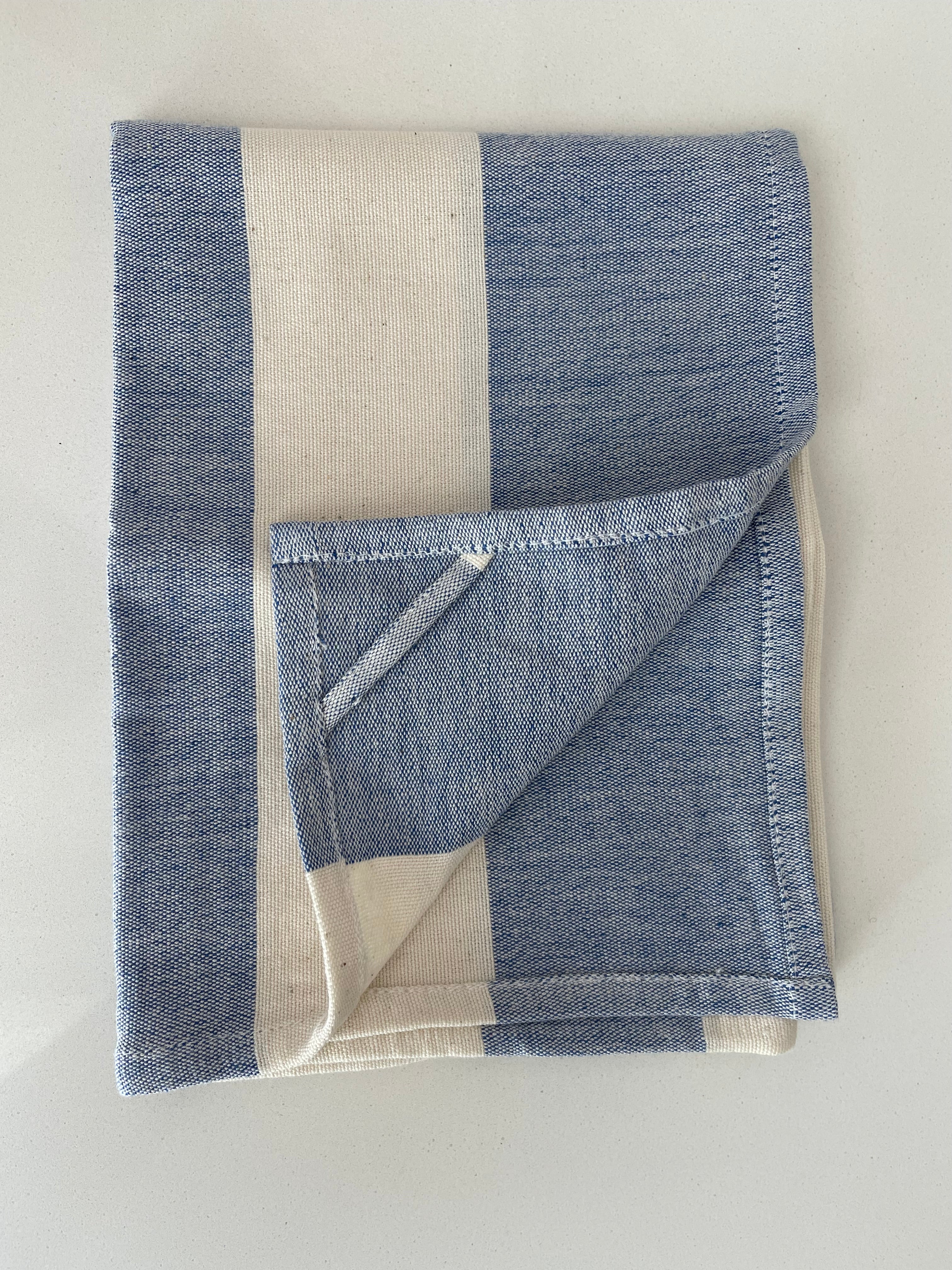 Blue & White Wide Stripe Organic Cotton Kitchen Towel - Set of 2