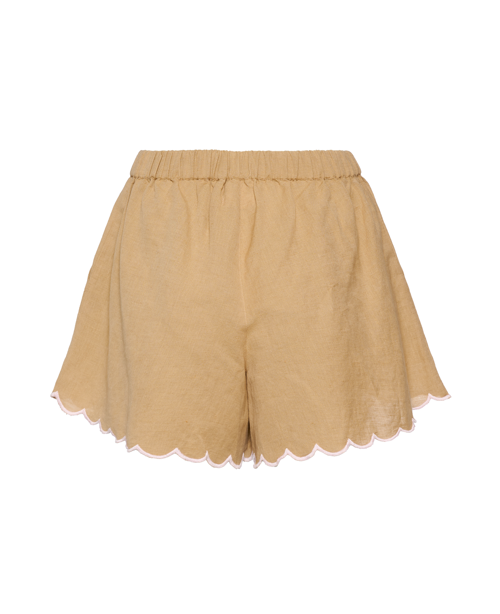back-of-light-hazel-shorts-with-bone-hem-stitching-of-scallops