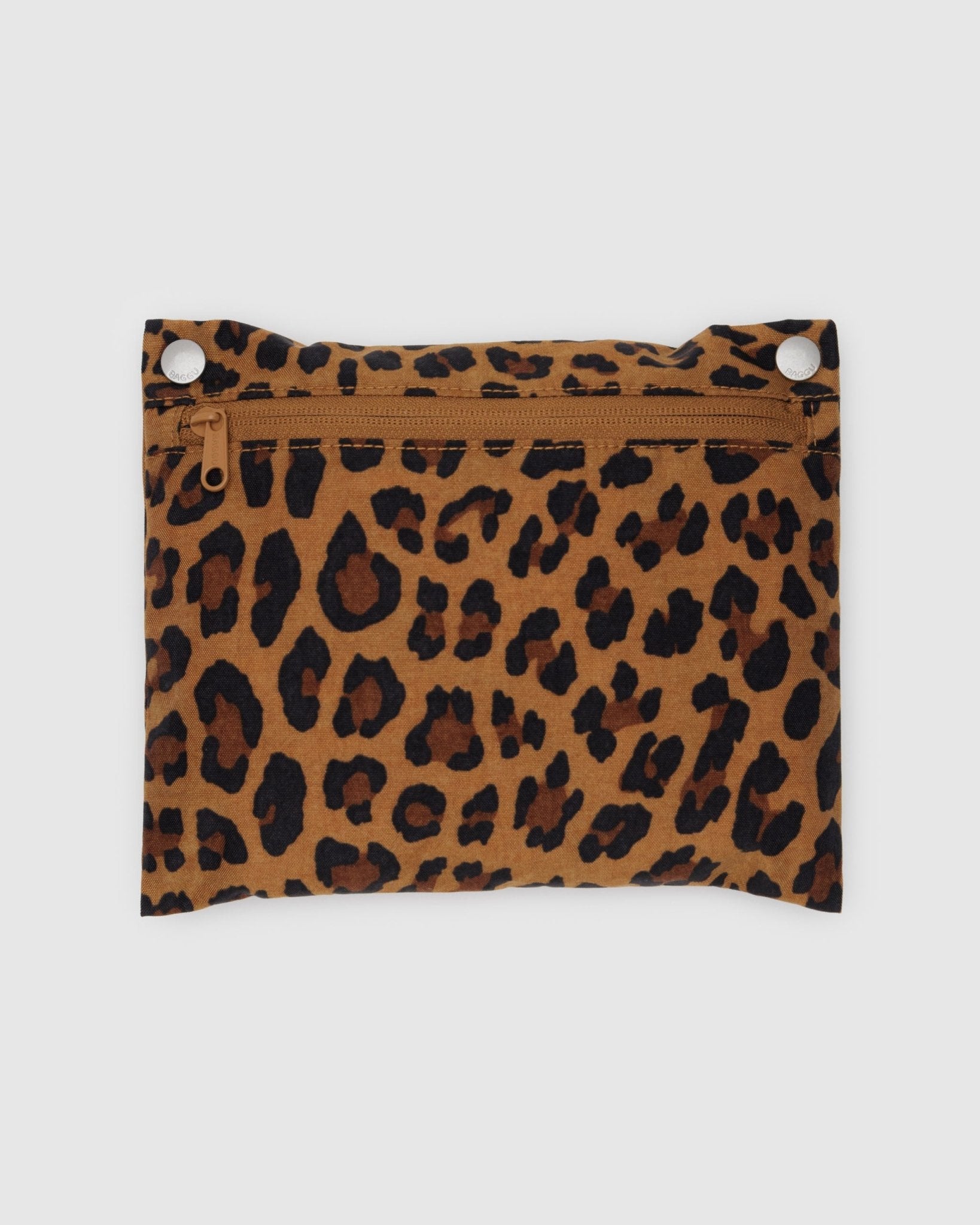 Detachable Leopard print pouch with zip closure and cloud bag folded inside.