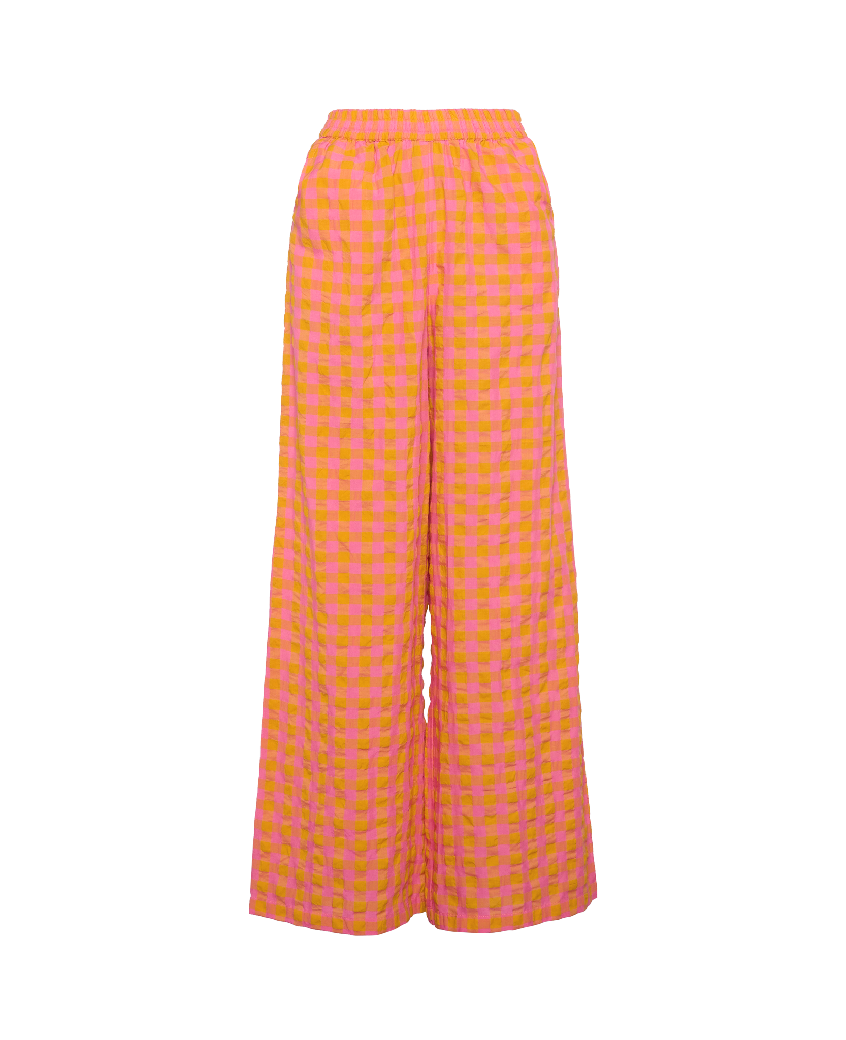 front-of-long-wide-leg-pink-orange-check-womens-pants