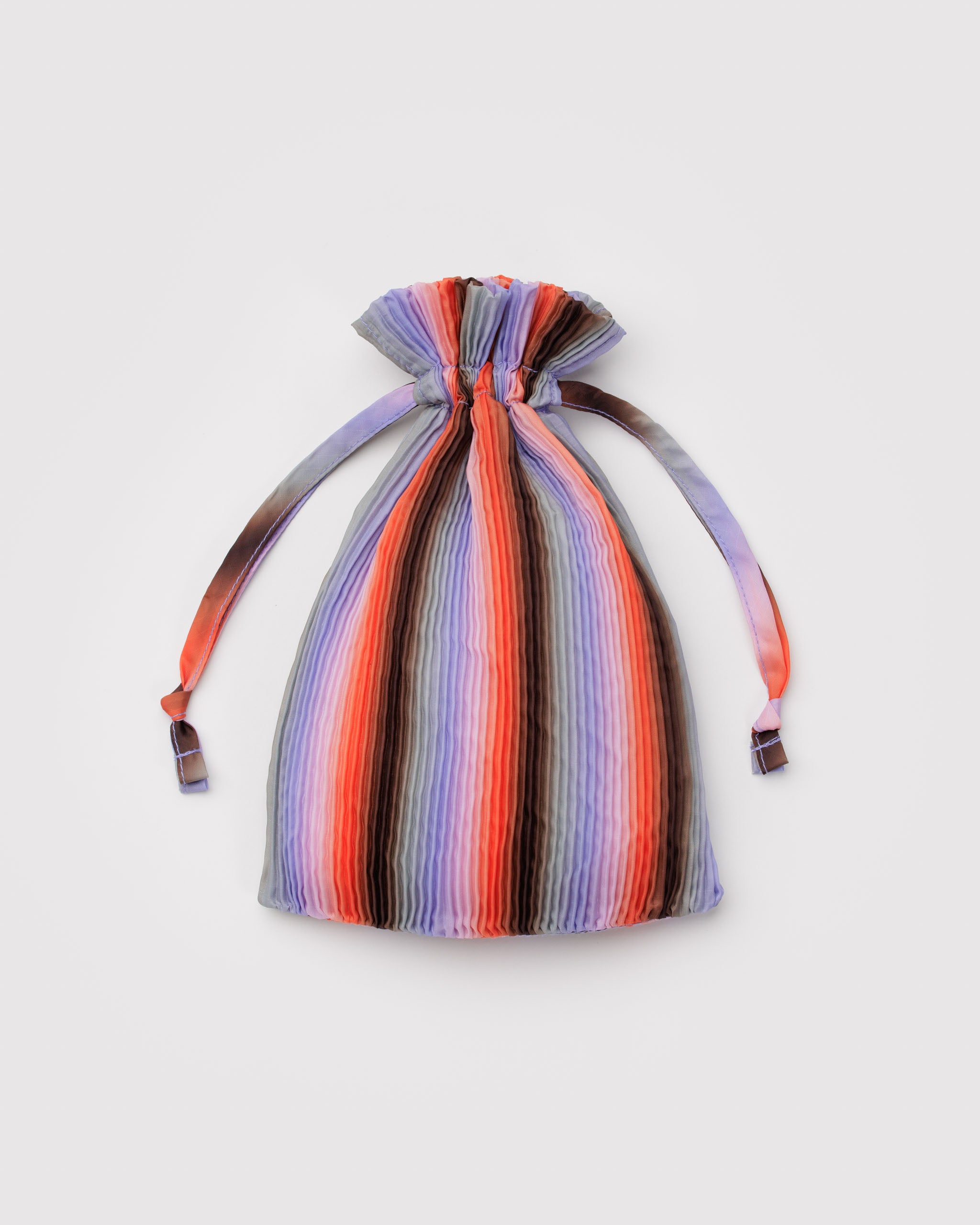 Multicoloured striped pleated drawstring bag.