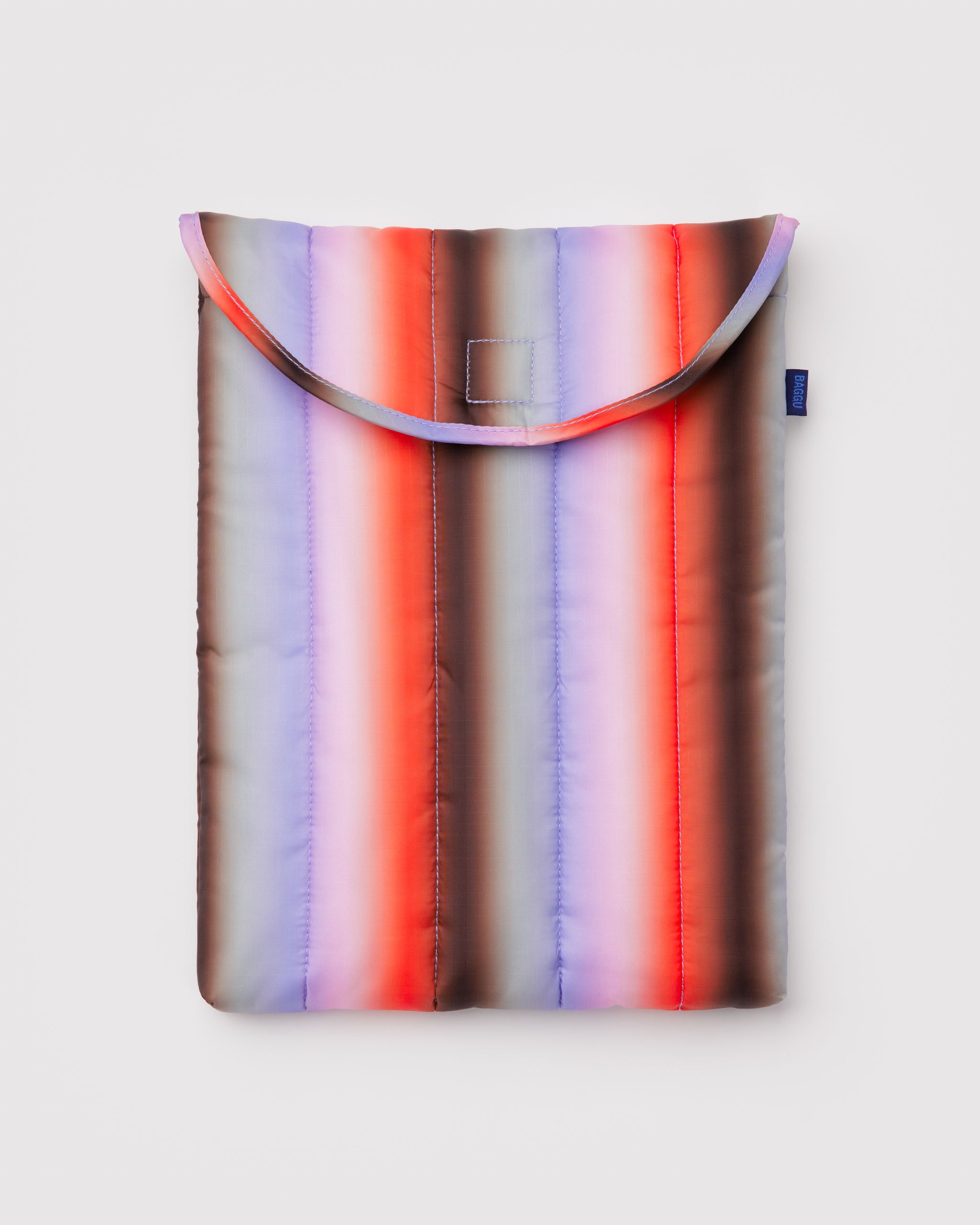 Quilted and puffy colourful striped laptop sleeve.