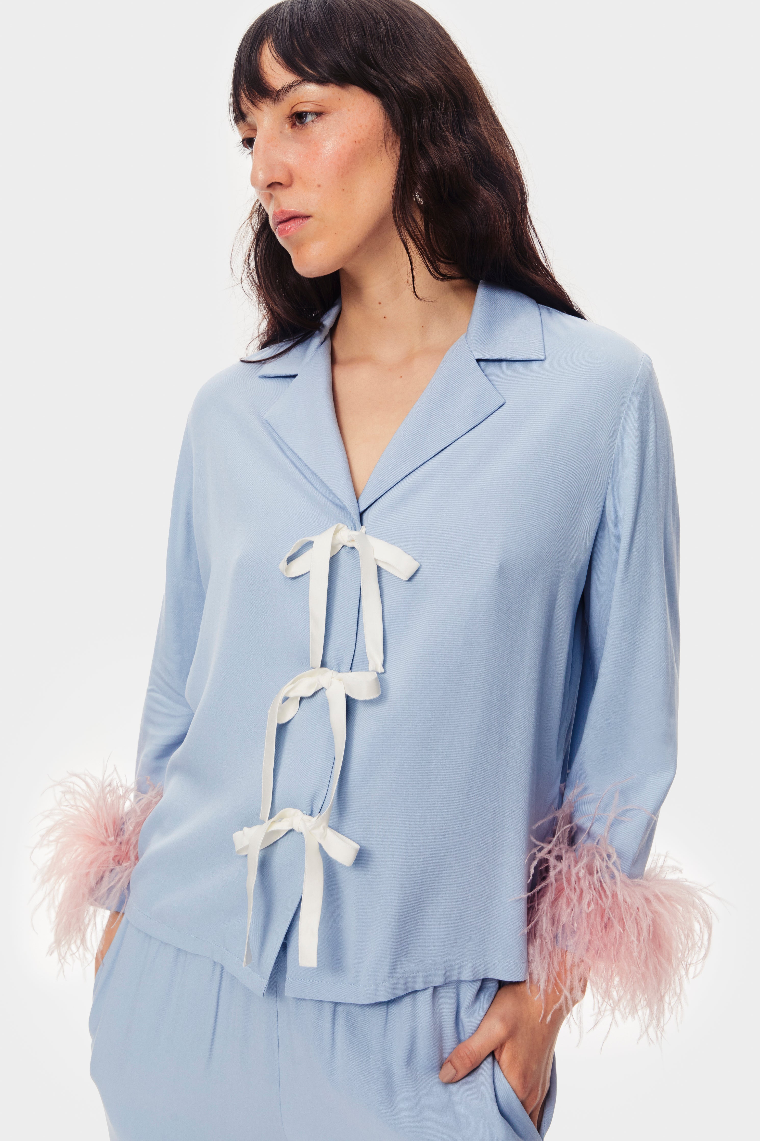 Sleeper The Bow Pyjama Set with Detachable Feathers in Blue