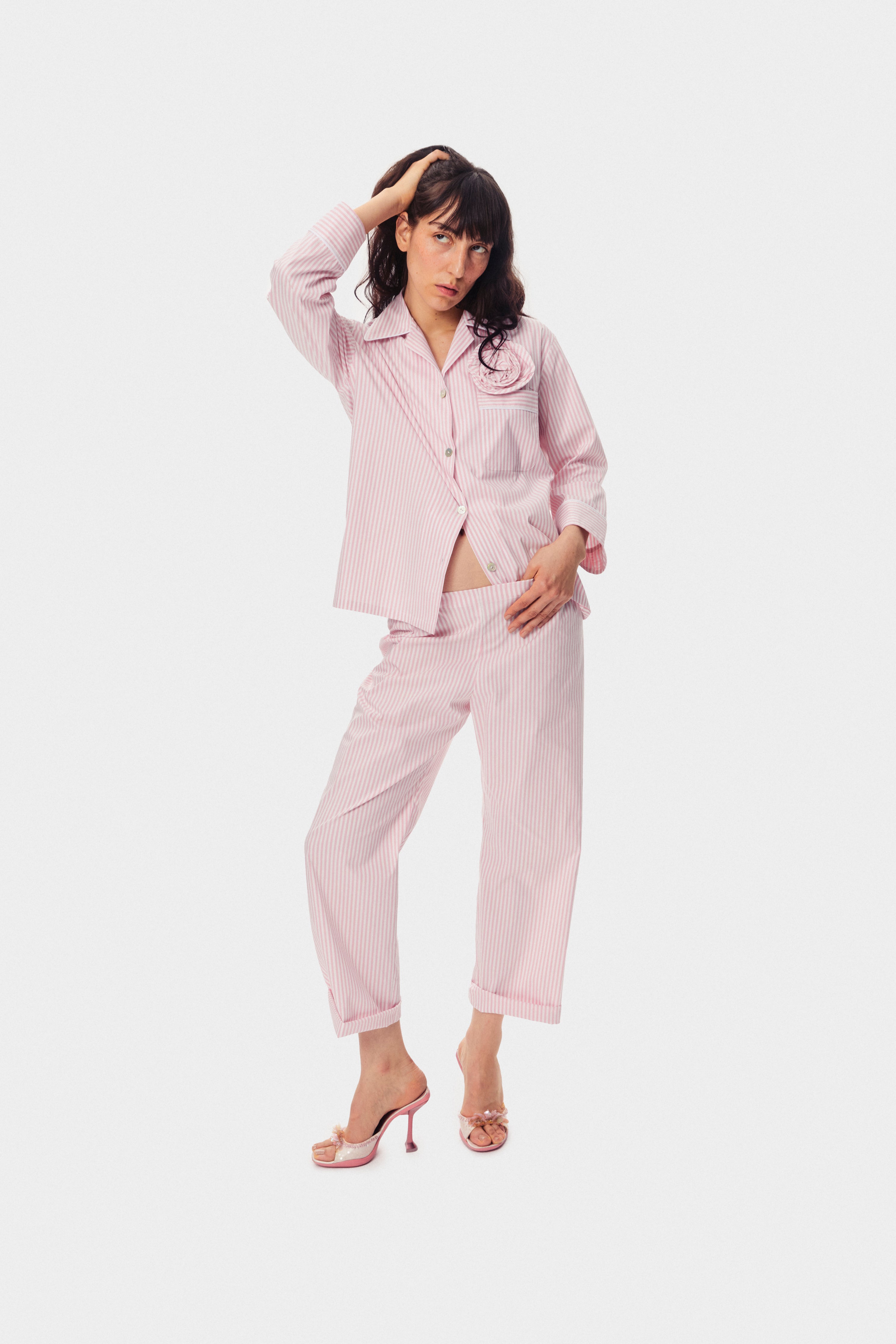 The Rose Cotton Pyjama Set in Pink Stripes