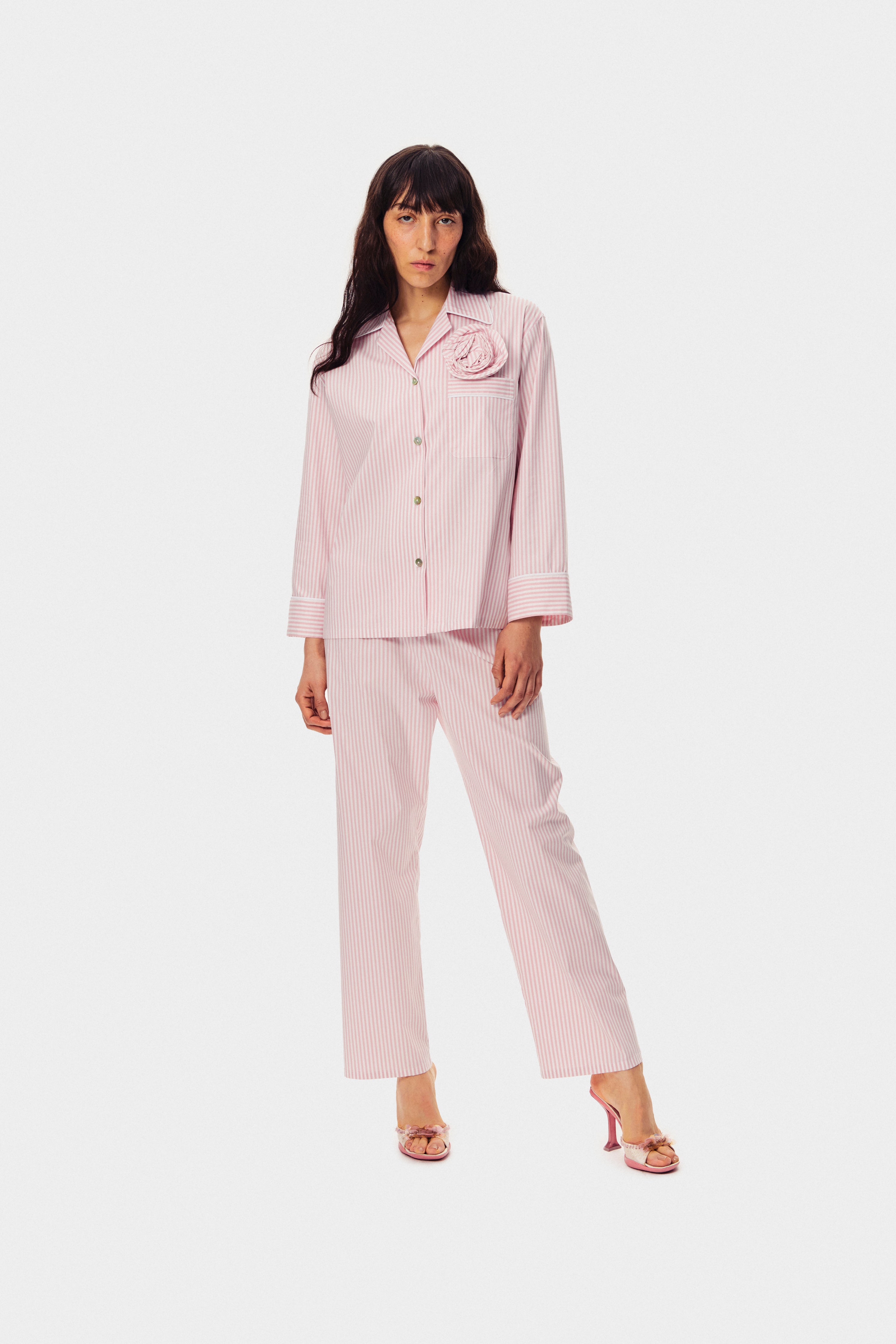 The Rose Cotton Pyjama Set in Pink Stripes