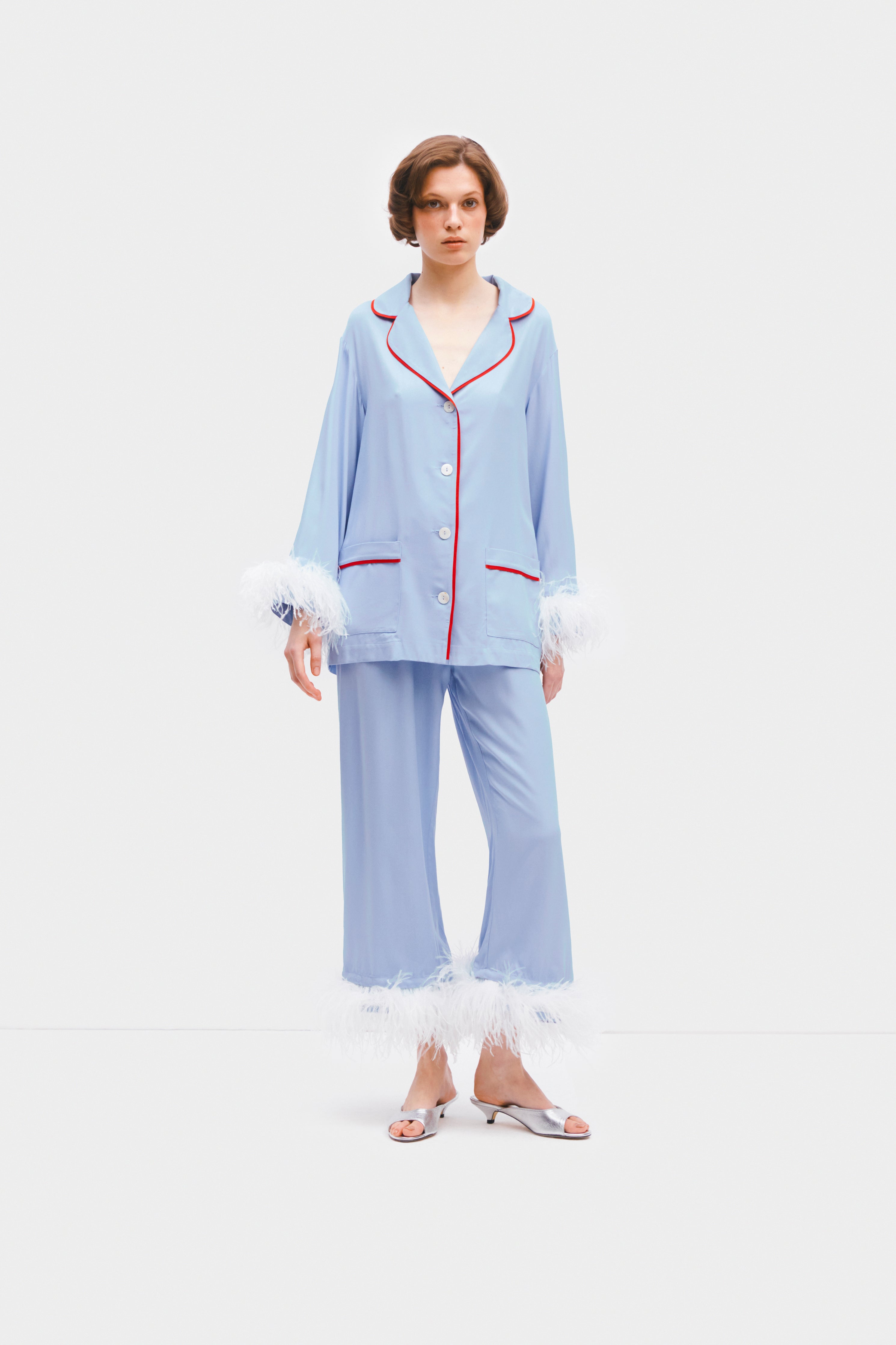 Party Pyjama Set with Detachable Feathers in Celeste