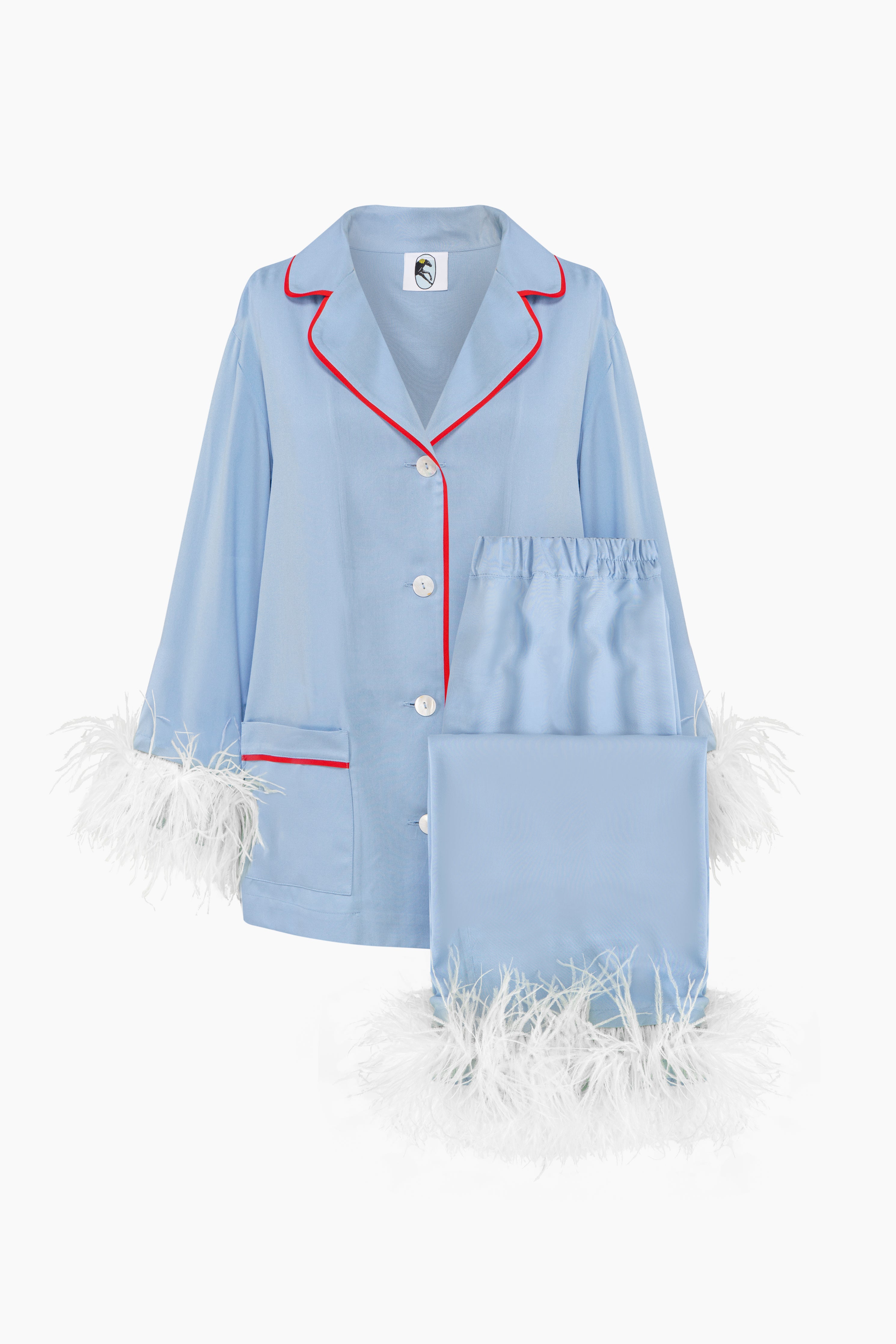 Party Pyjama Set with Detachable Feathers in Celeste