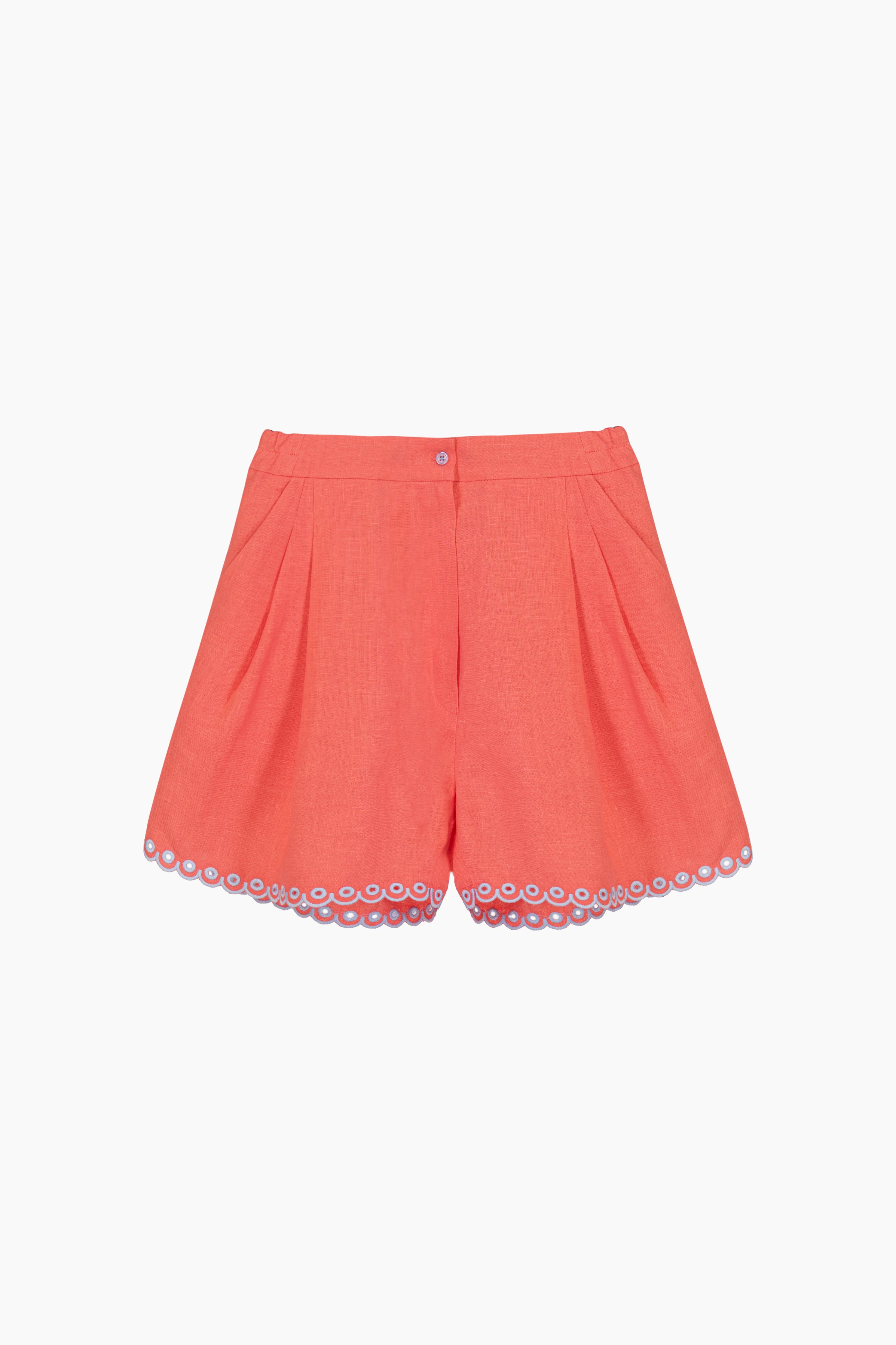 Petra Embroidered Linen Shorts - Strawberry