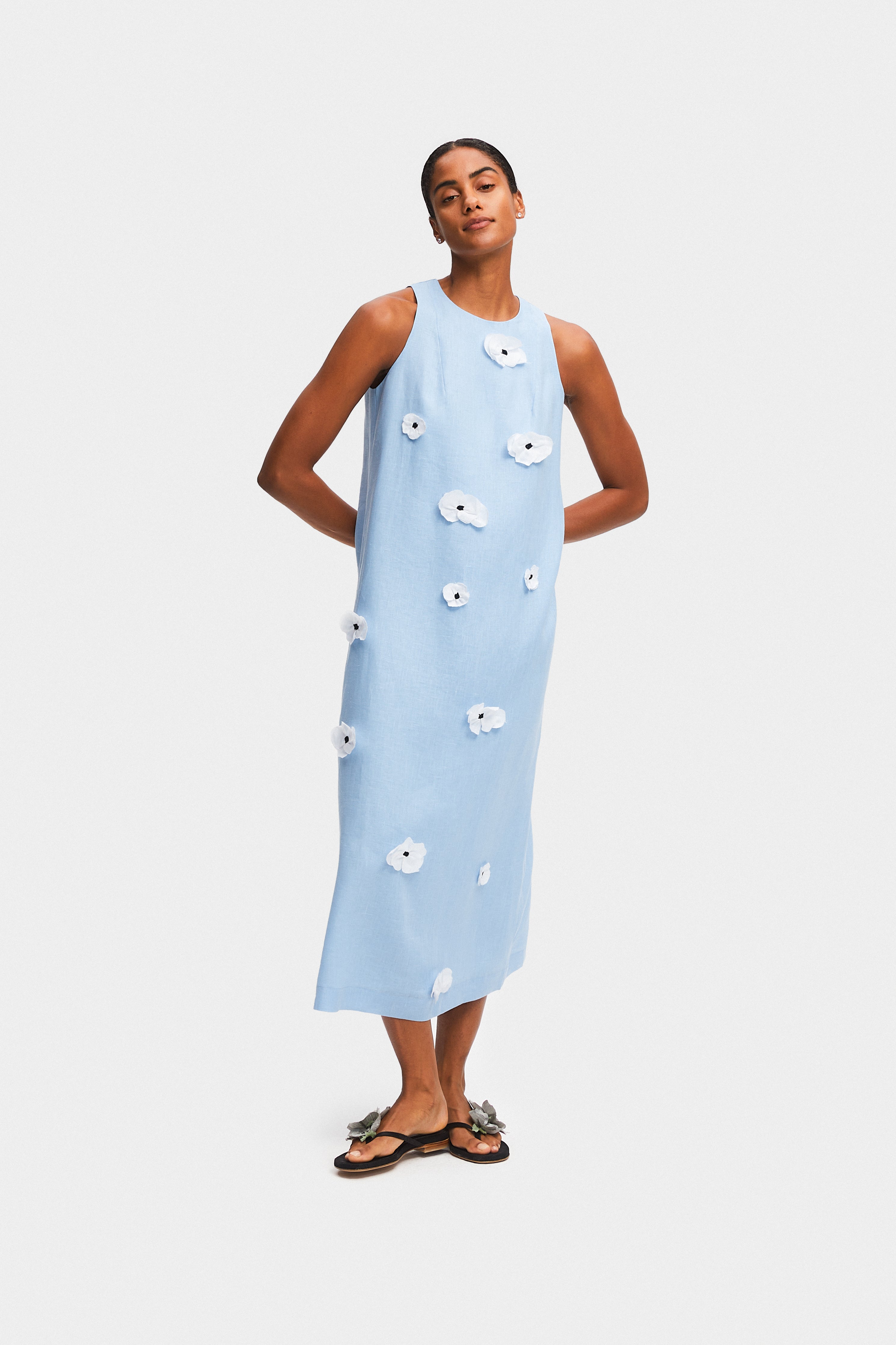 Bloom Maxi Linen Dress in Blue
