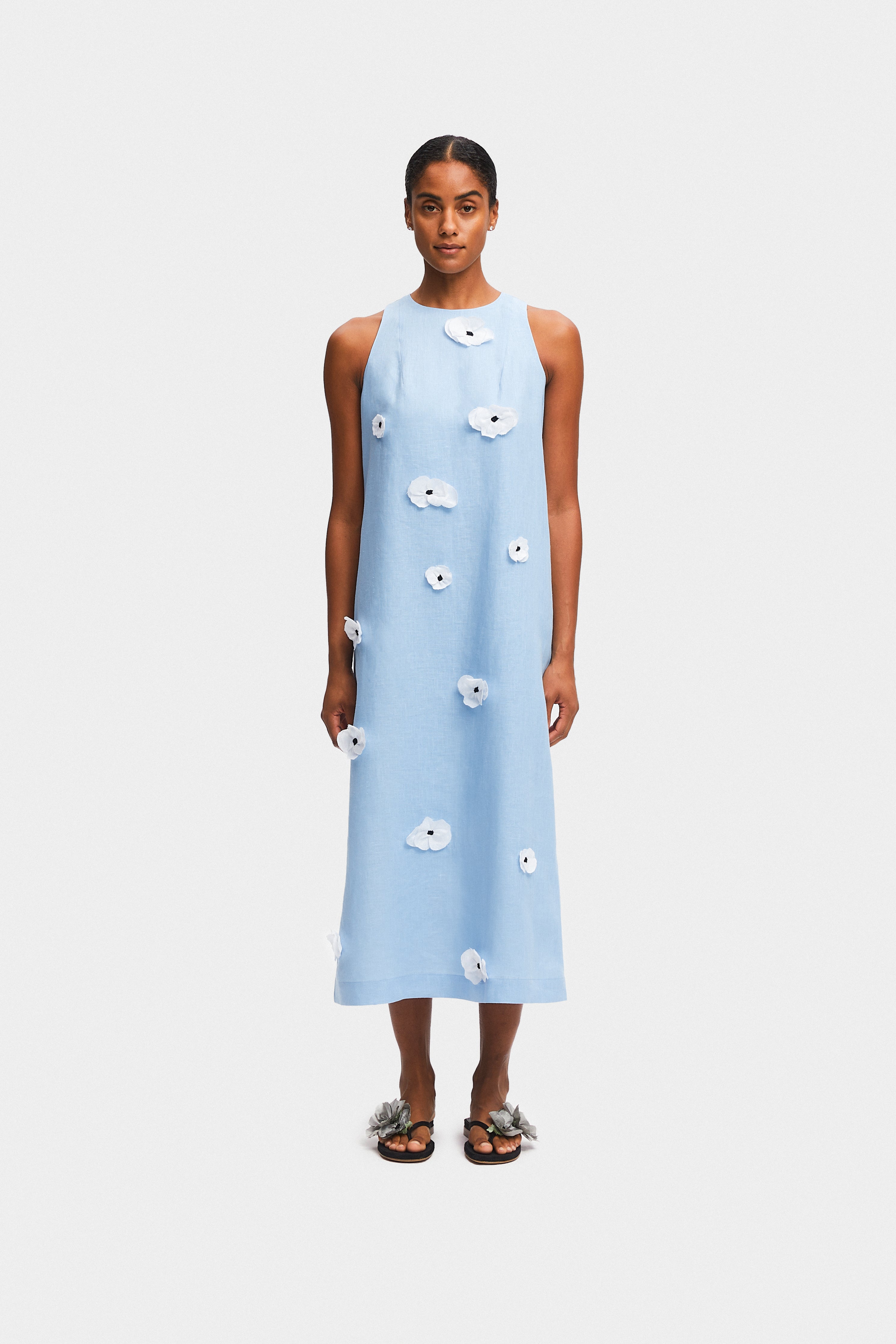 Bloom Maxi Linen Dress in Blue