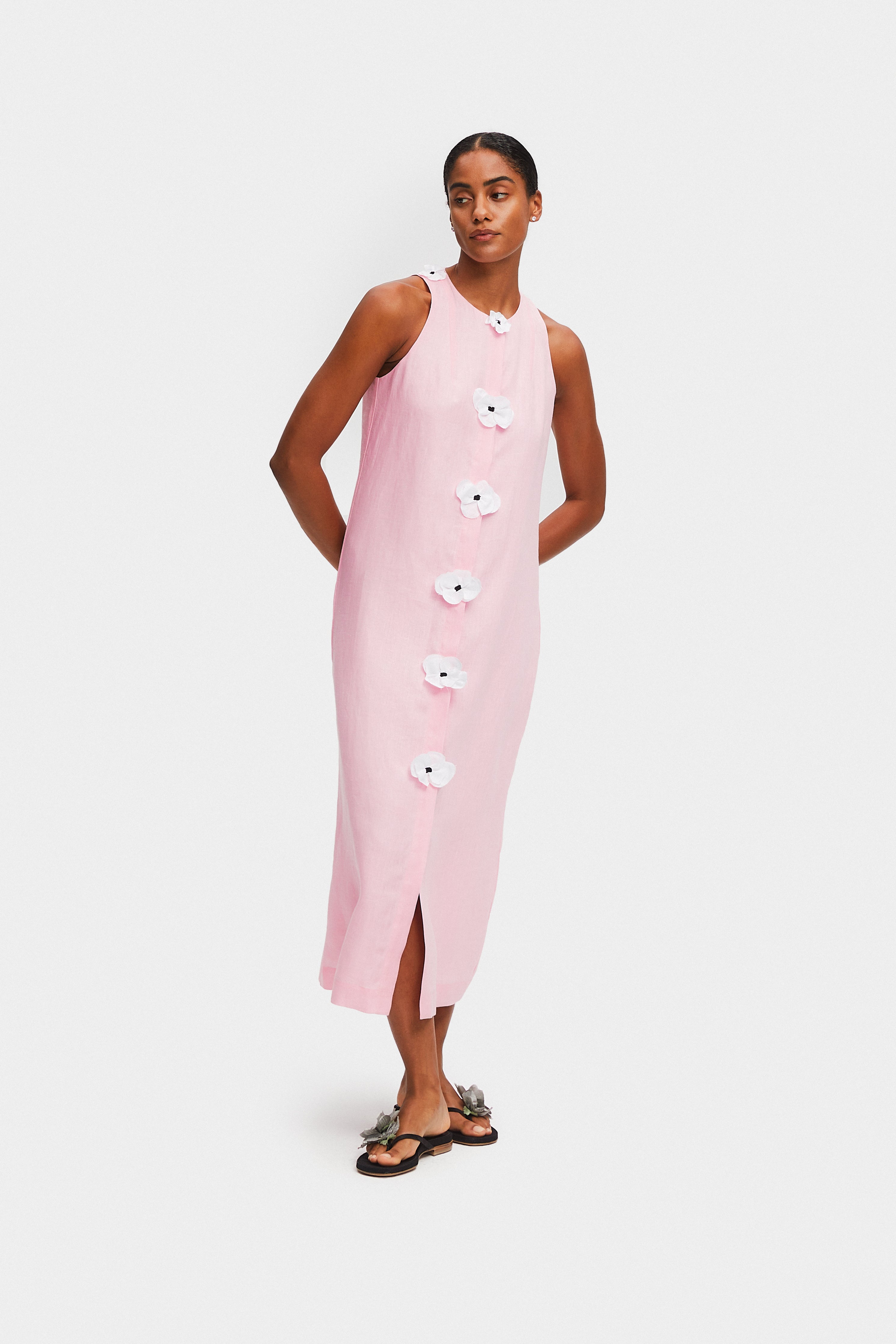 Bloom Maxi Linen Vest Dress in Pink