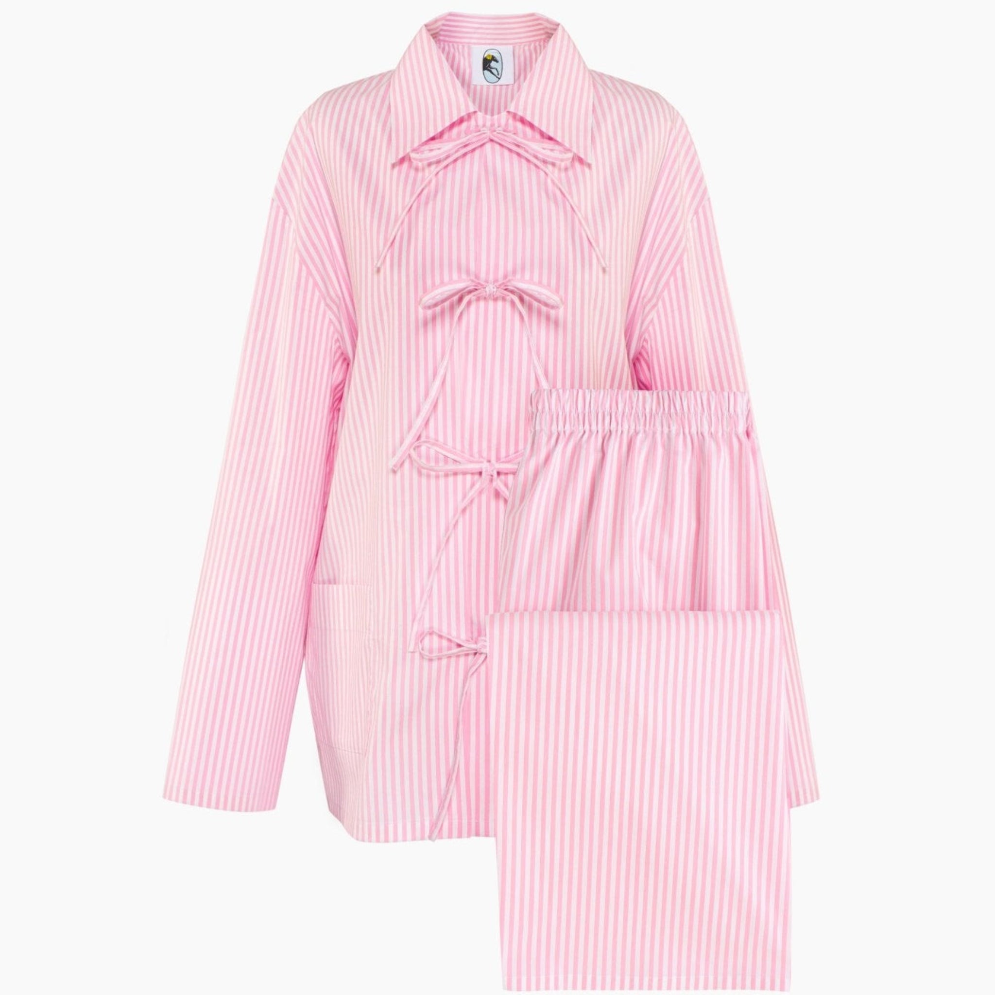Pink and white stripe women's Lyra Cotton-Poplin Pyjama Set.