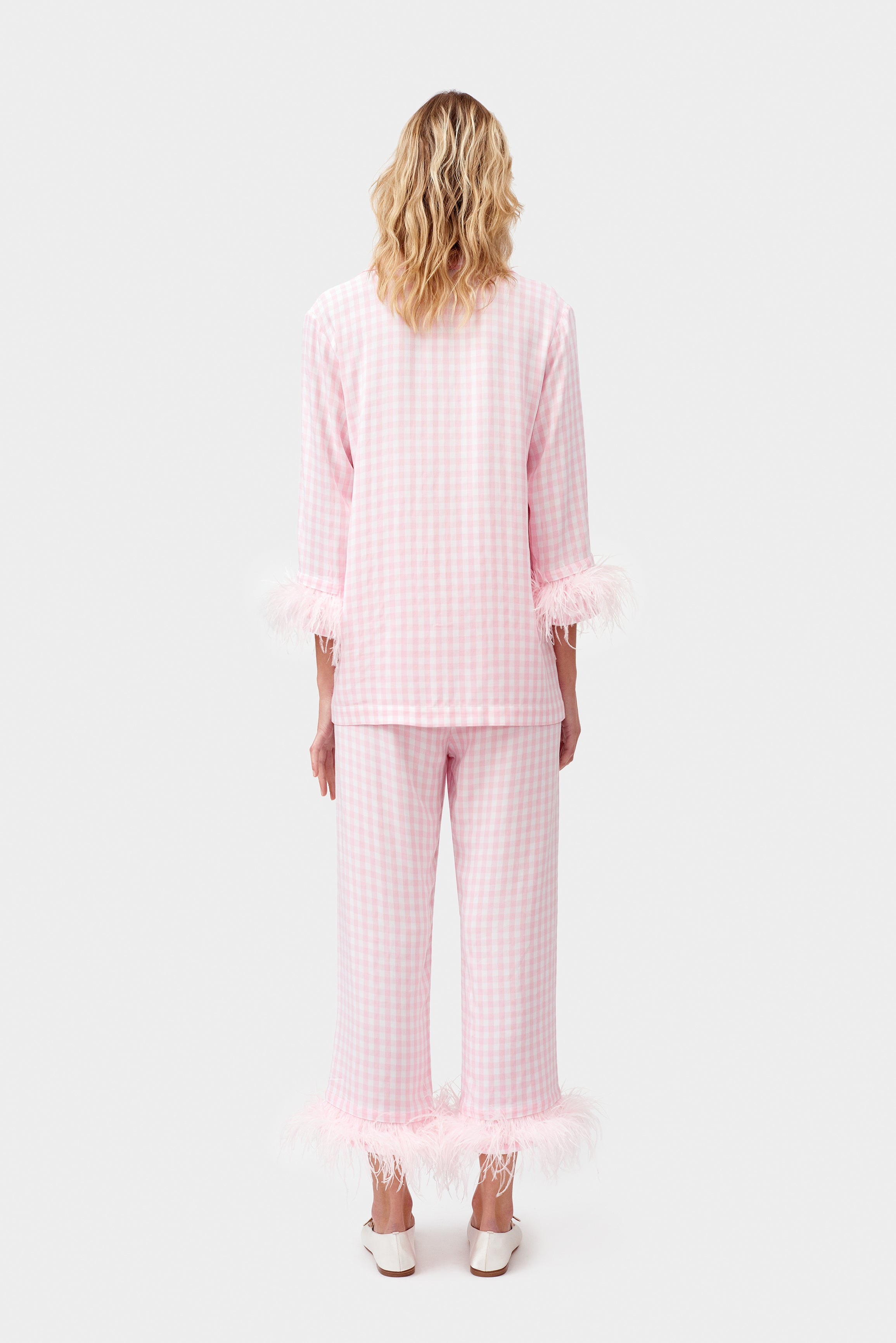 Party Pyjama Set with Double Feathers - Pink Vichy