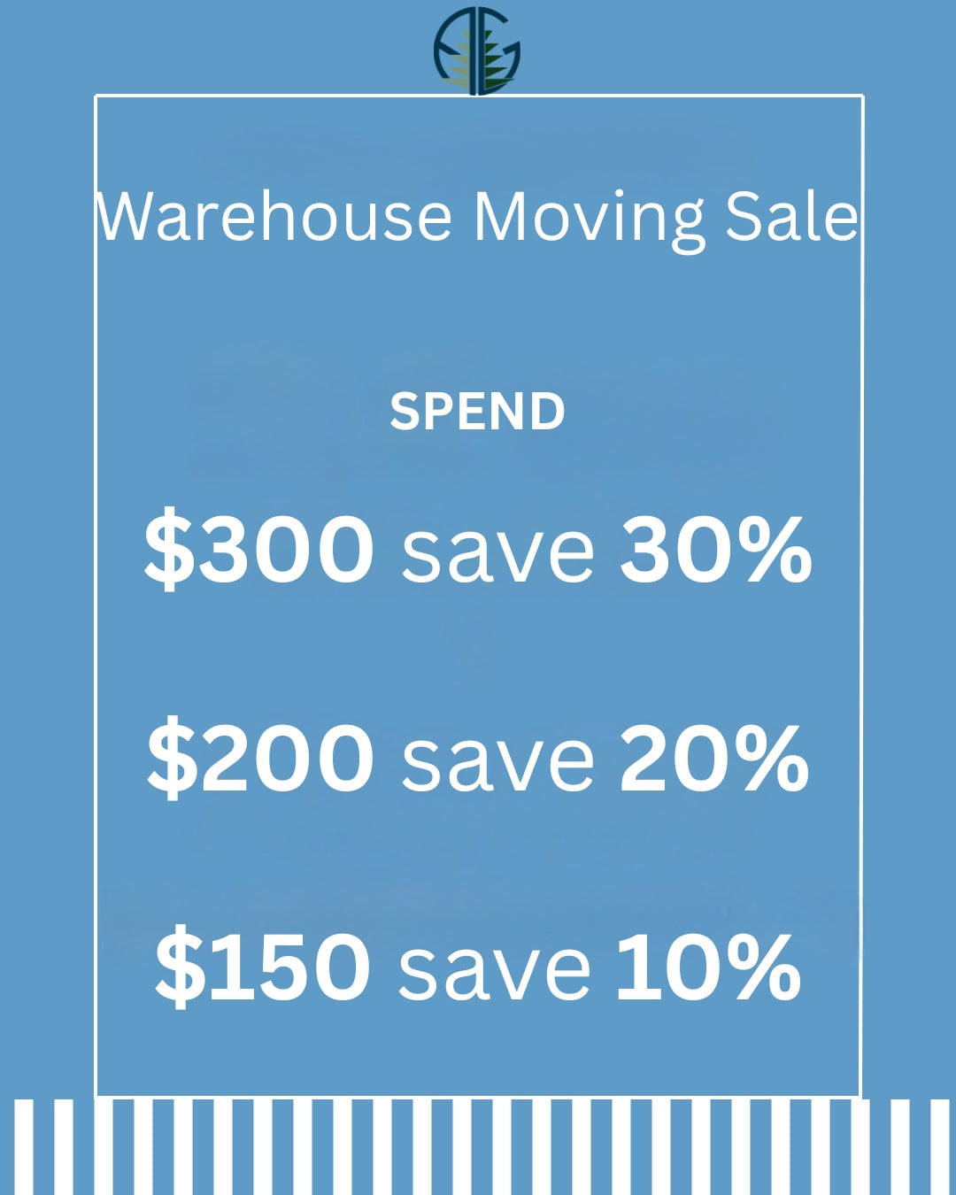 white text about sale on blue background