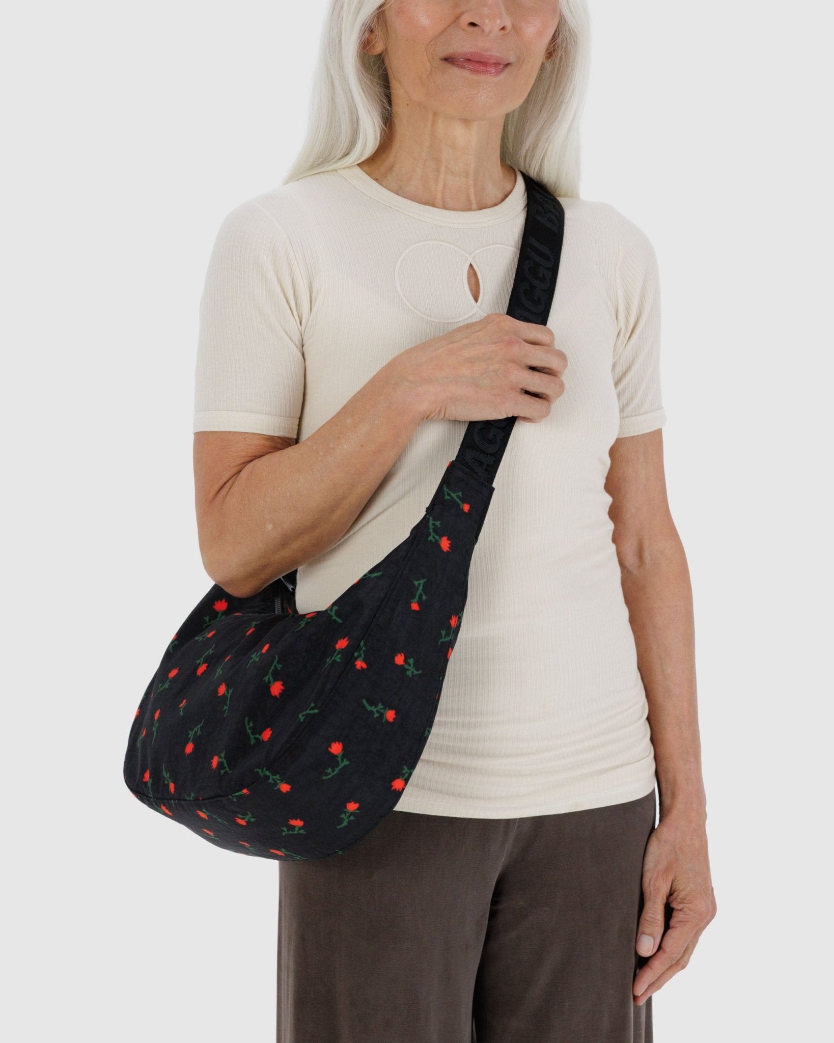 Baggu Medium Nylon Crescent BagPainted Wildflower Black6