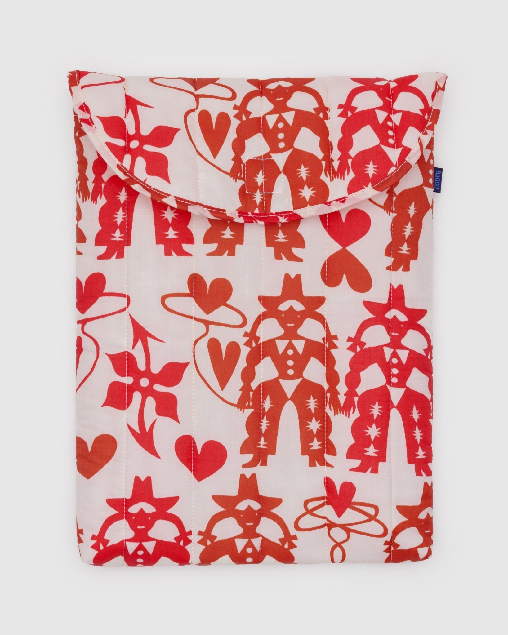 Red and white patterned laptop pouch with cowgirl designs