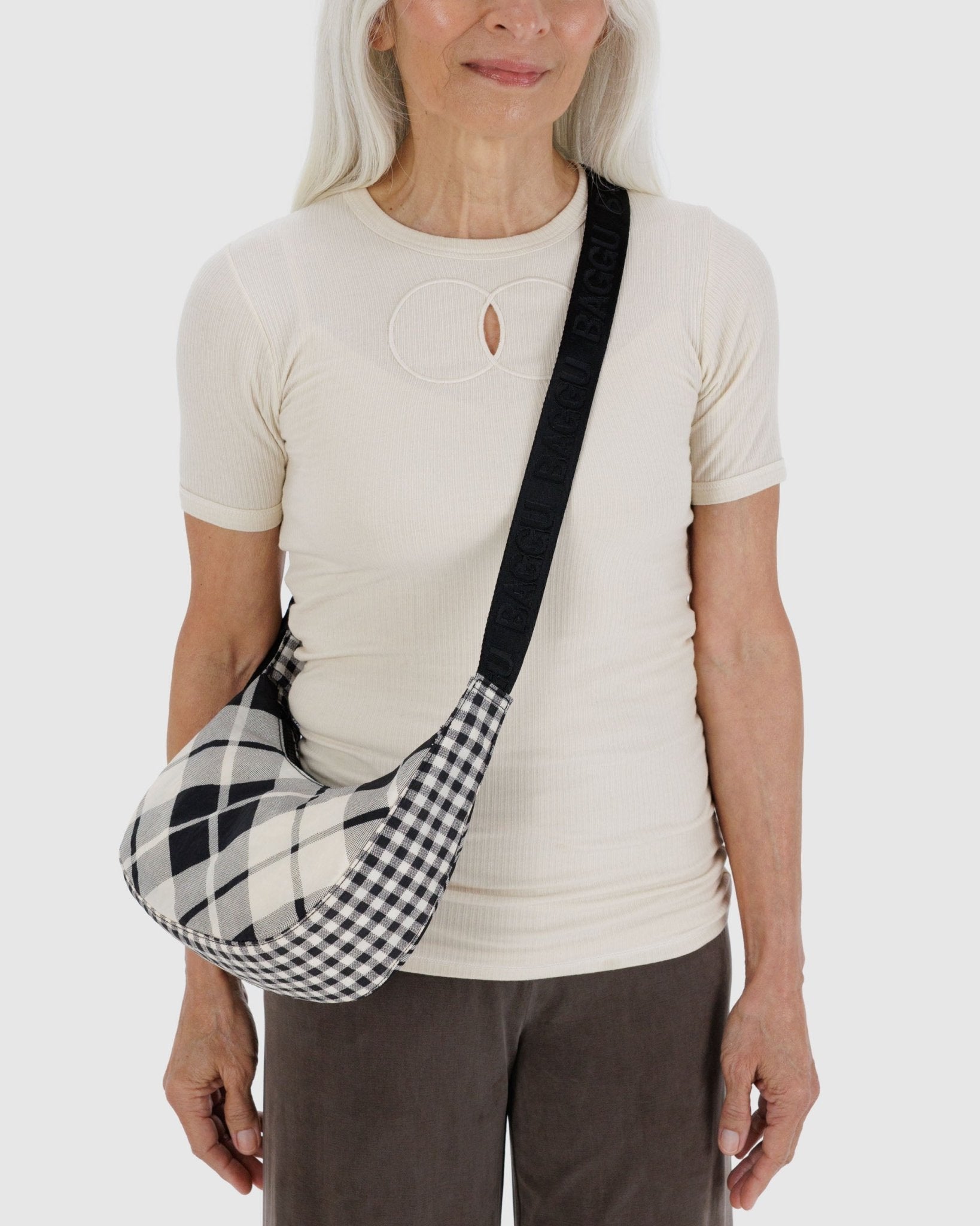 Baggu Small Nylon Crescent BagMixed Plaid4