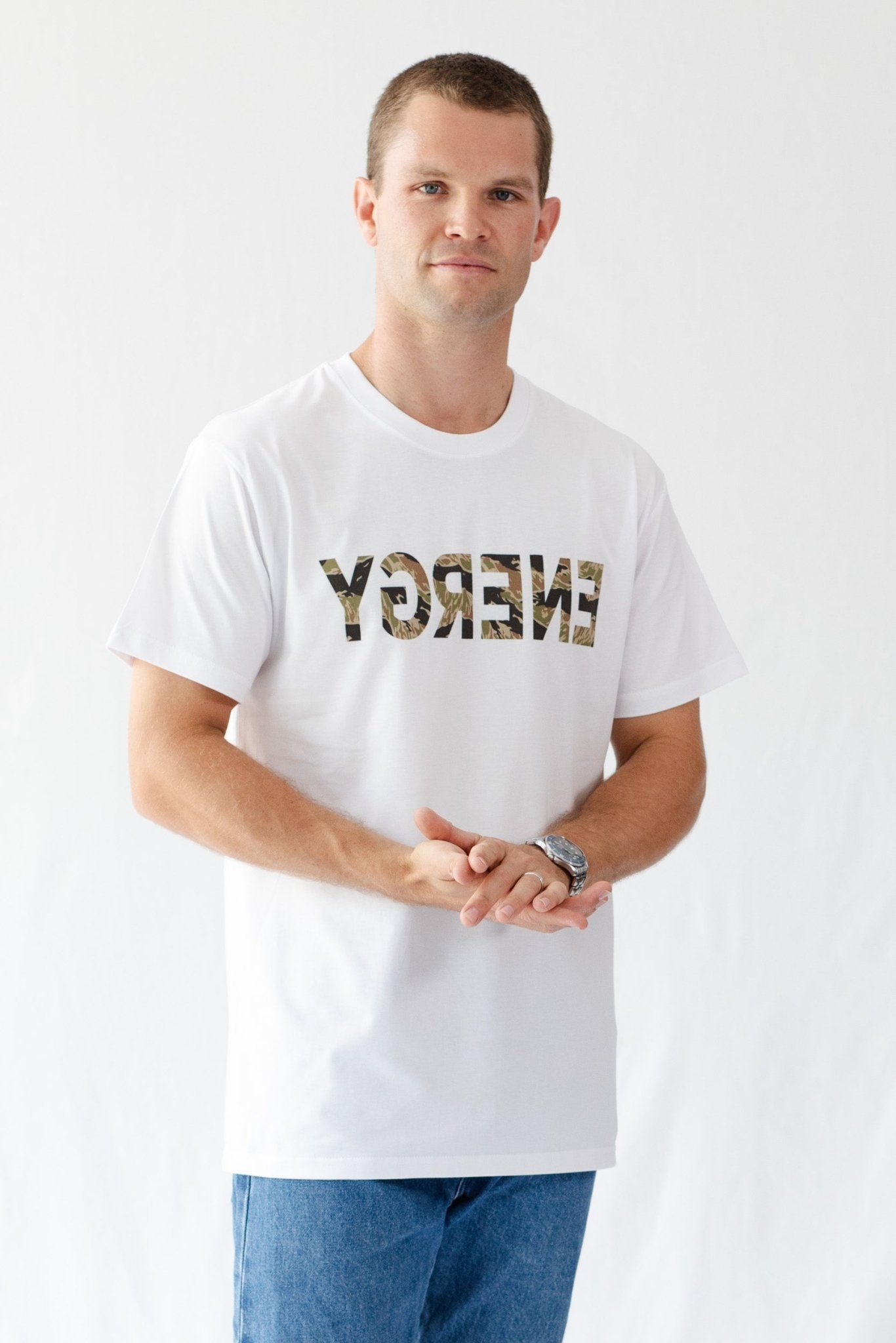 Camo Mens ENERGY T-Shirt in White - ANNIE.G