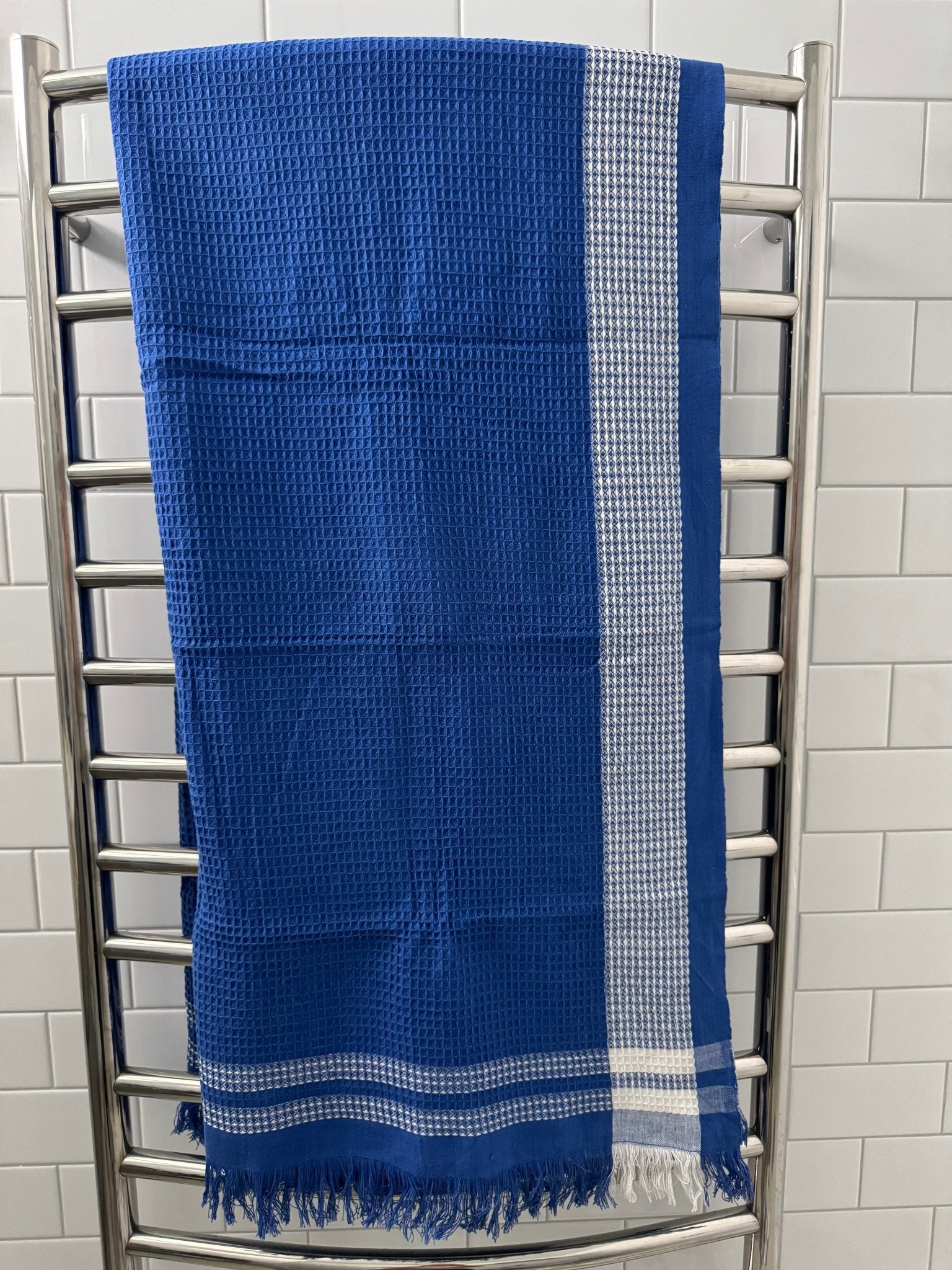 Navy Border Waffle Towel - ANNIE.G