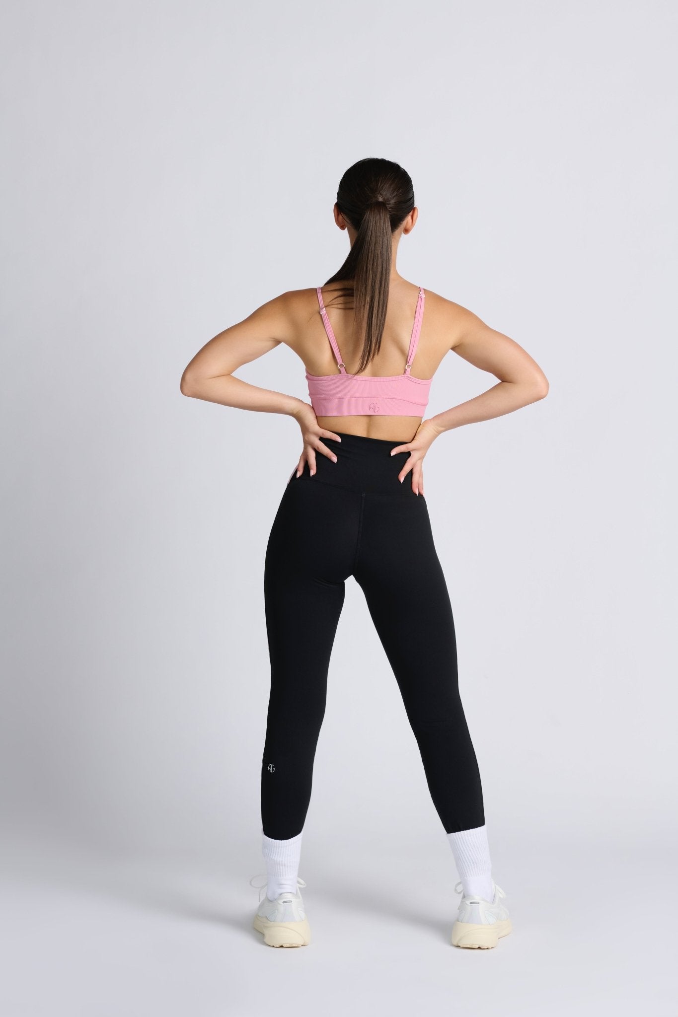 Rayure High Waist Legging - Black with pink gingham side stripe - ANNIE.G