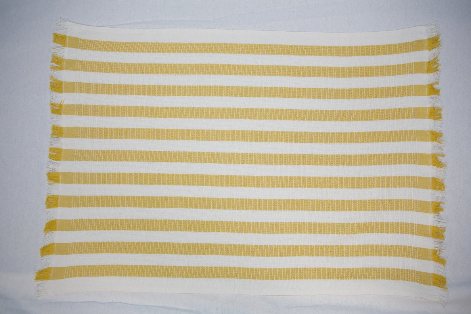 Yellow and white stripe small waffle weave hand towel with fringe edge - ANNIE.G