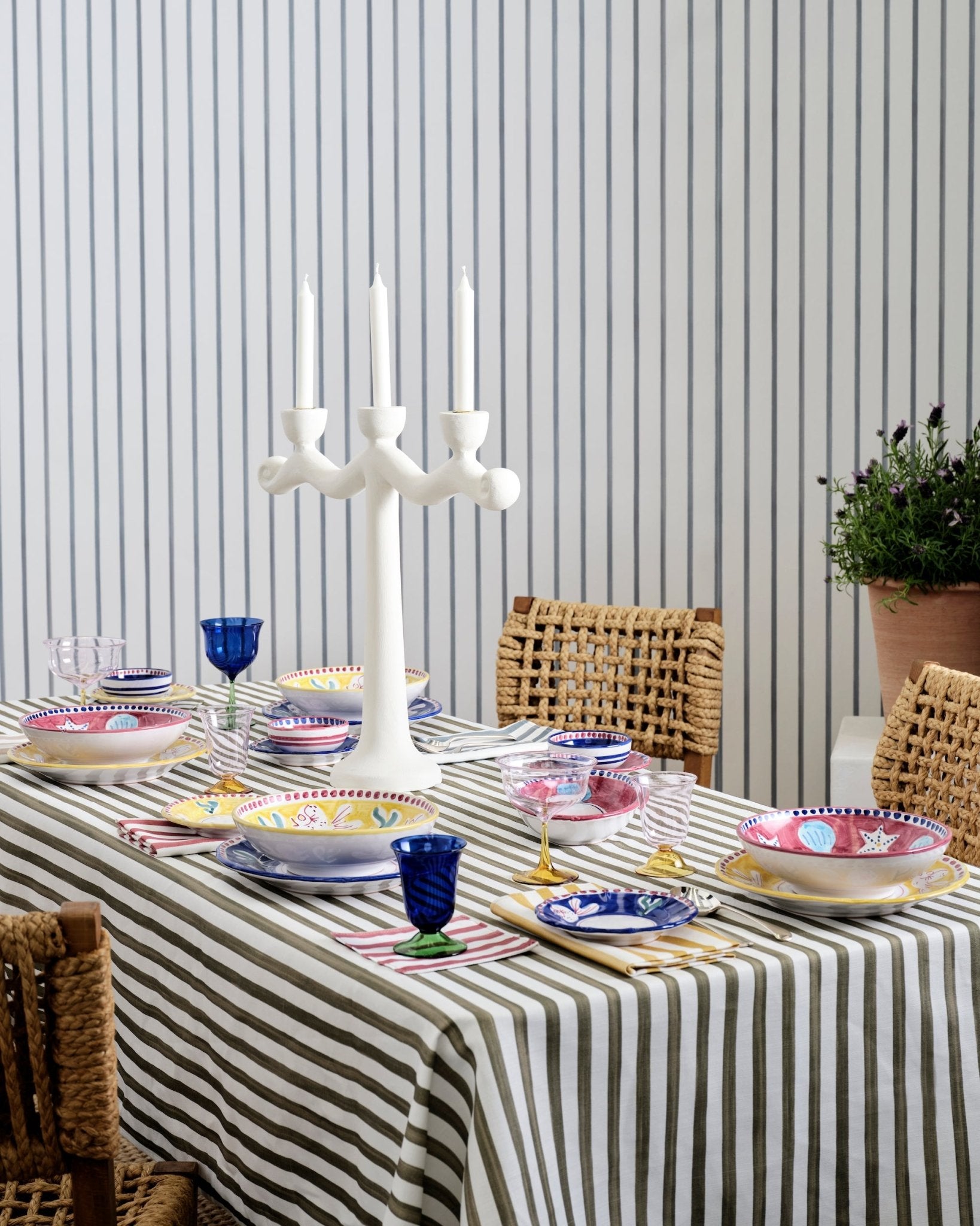 Olive Striped Tablecloth - ANNIE.G