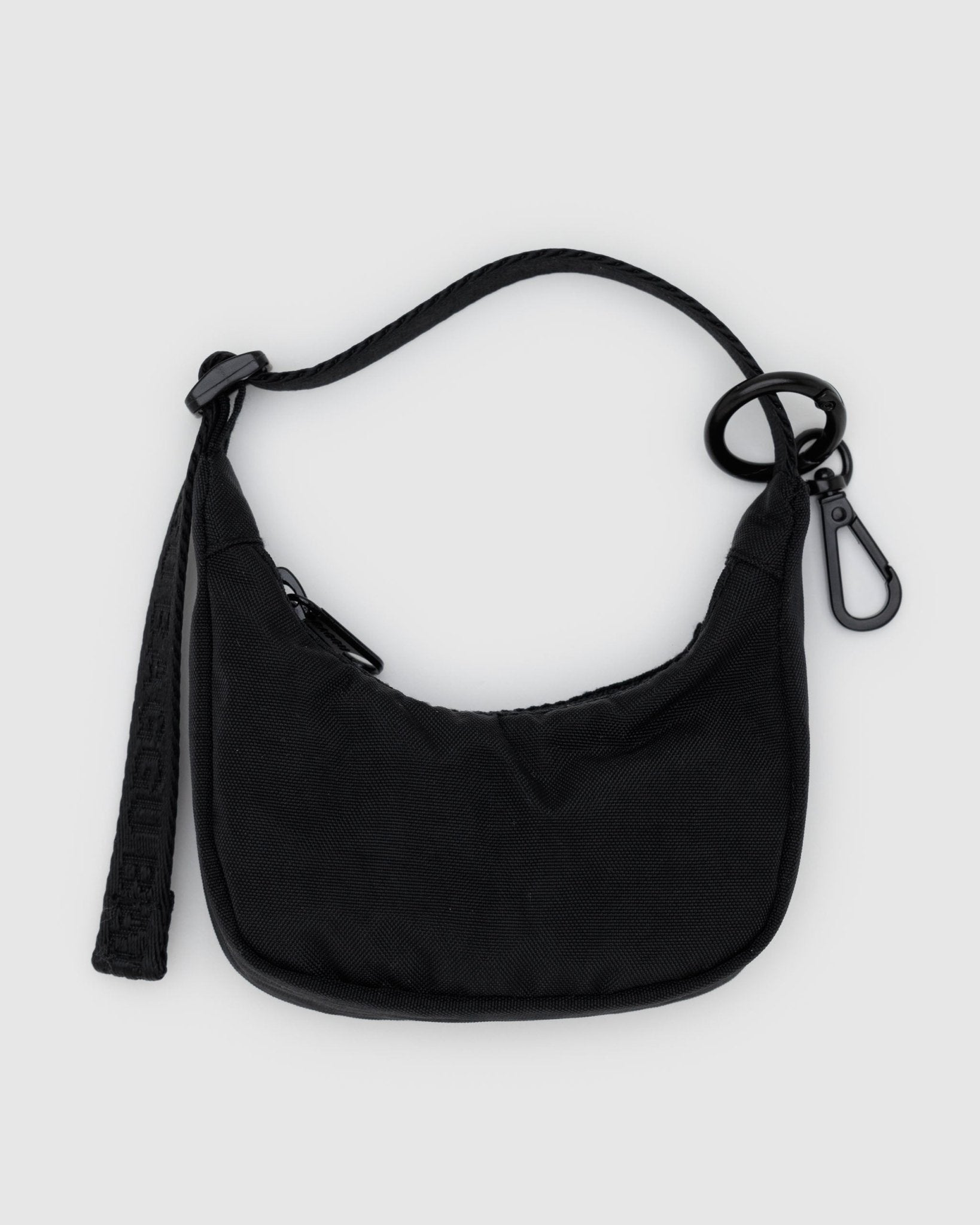 Black crescent Bag Charm with tonal adjsutable handle, zip and keychain - ANNIE.G
