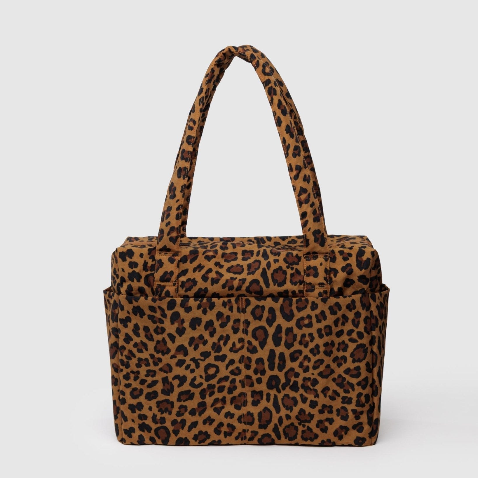 Leopard Small Cloud Carry on bag with carry handles and front pockets.