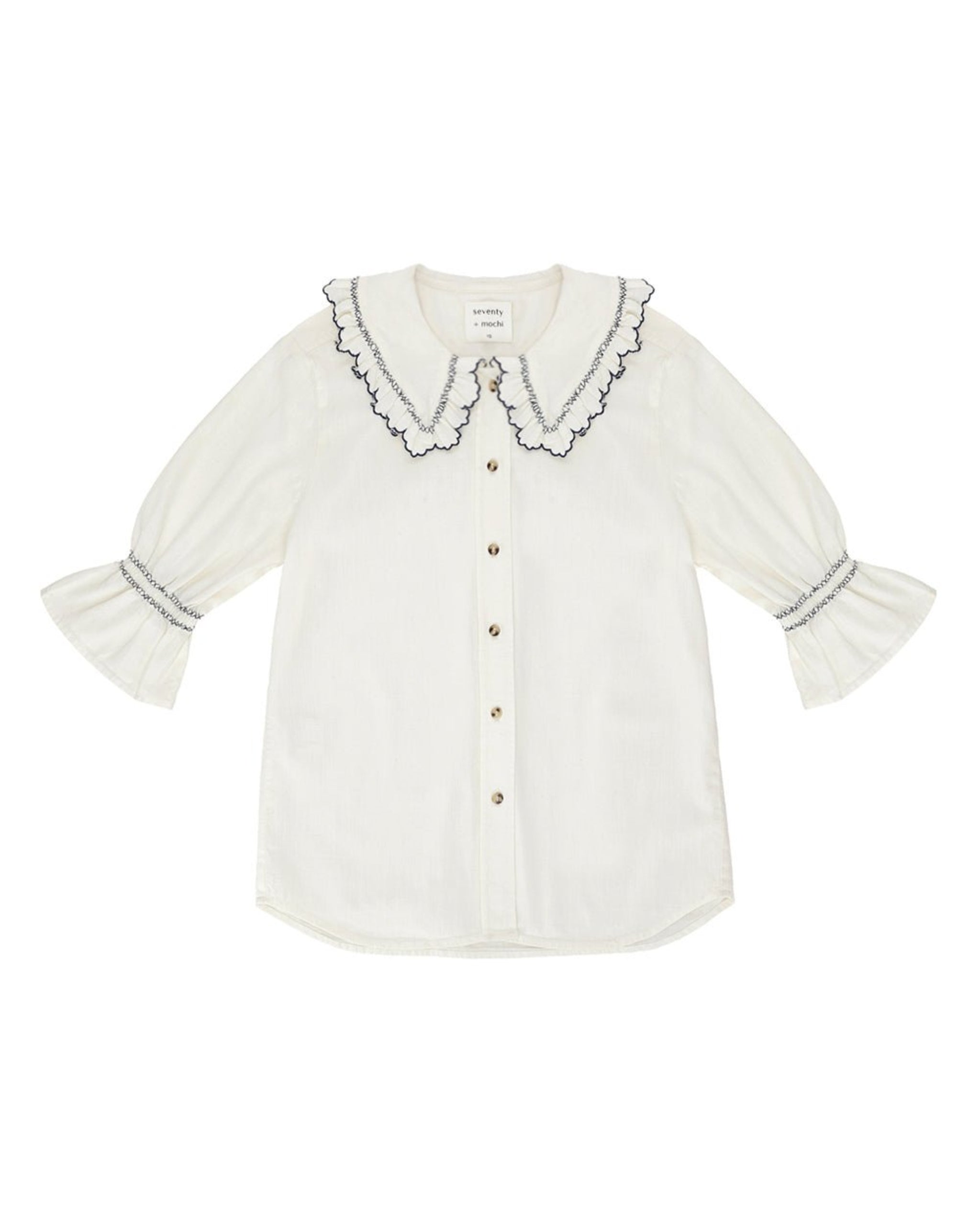 Collared ecru coloured blouse with front buttons and short sleeves - ANNIE.G