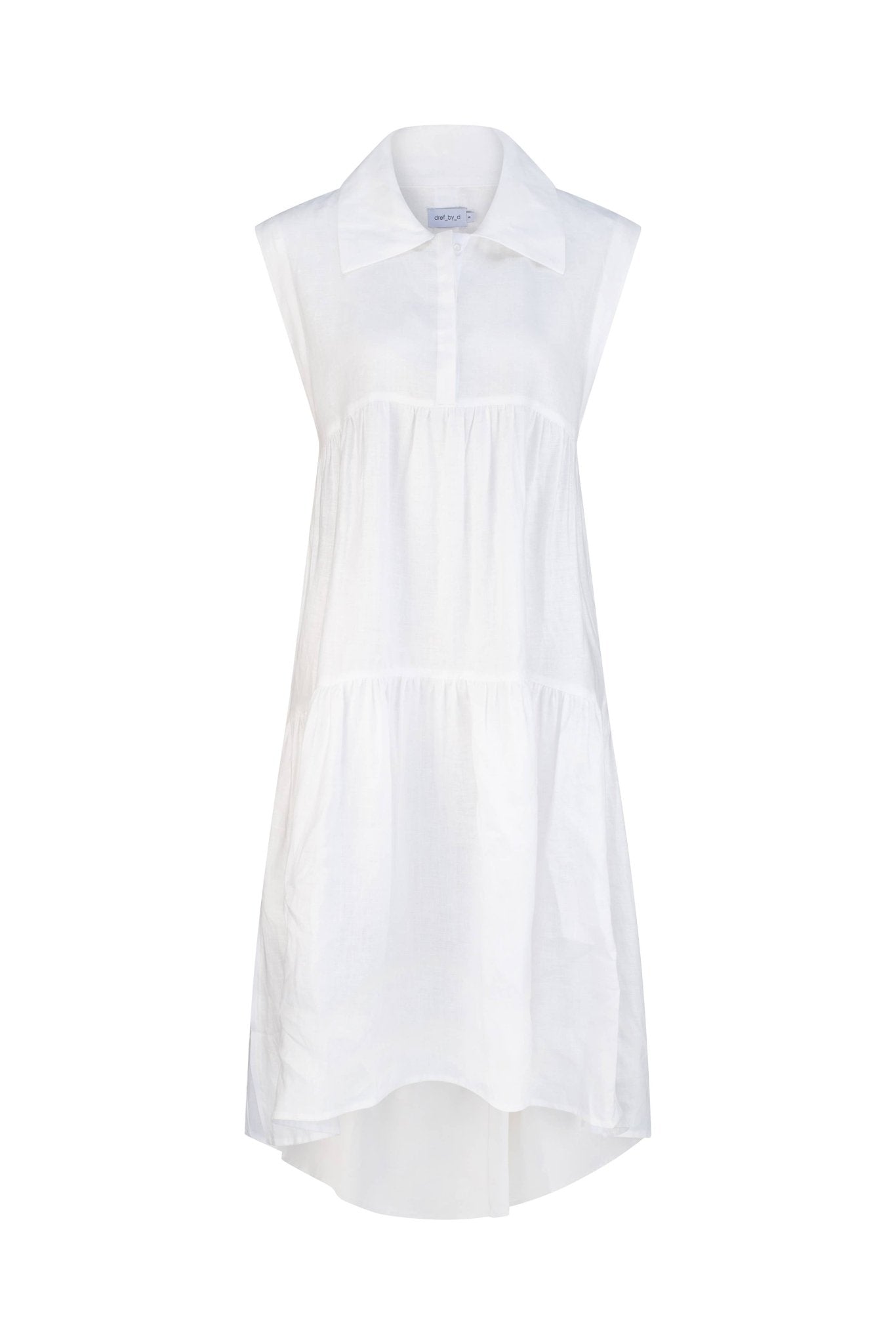 Sleeveless ivory women's dress with side splits and dropped hem at back - ANNIE.G