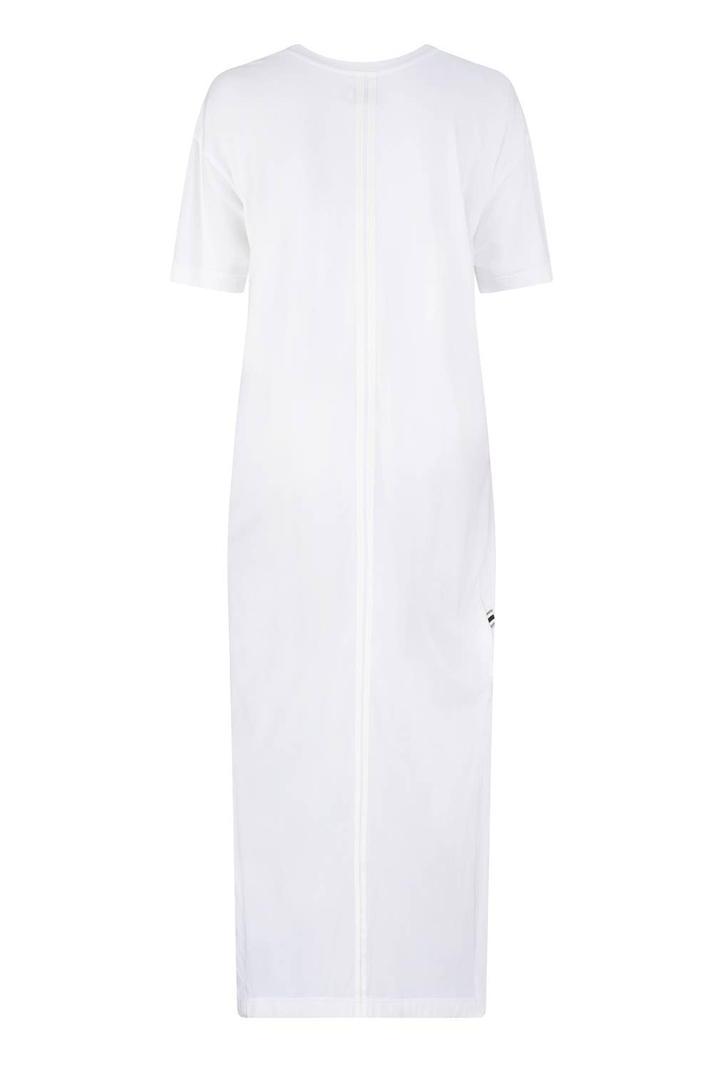 Back of a white t-shirt dress with two grosgrain ribbon stripes down the middle - ANNIE.G