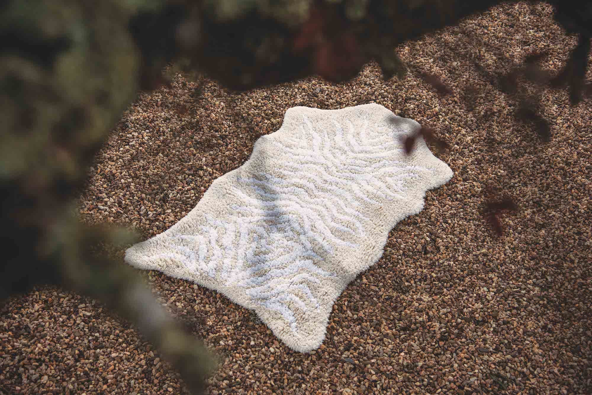 Shag pile cotton Bath Rug in cream with white zebra stripes print - ANNIE.G