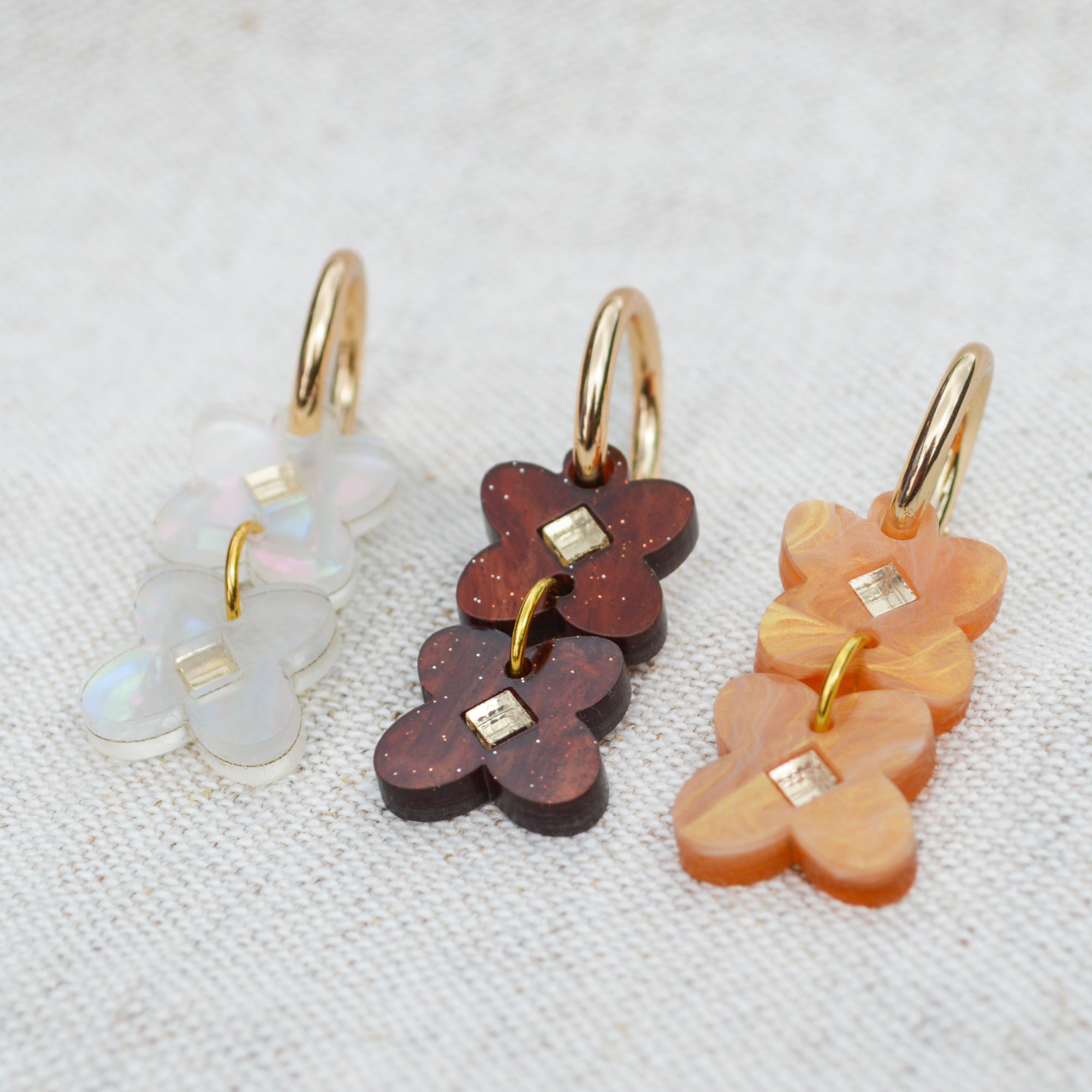 Pearl and brown colours in Clover Huggies Earring - ANNIE.G