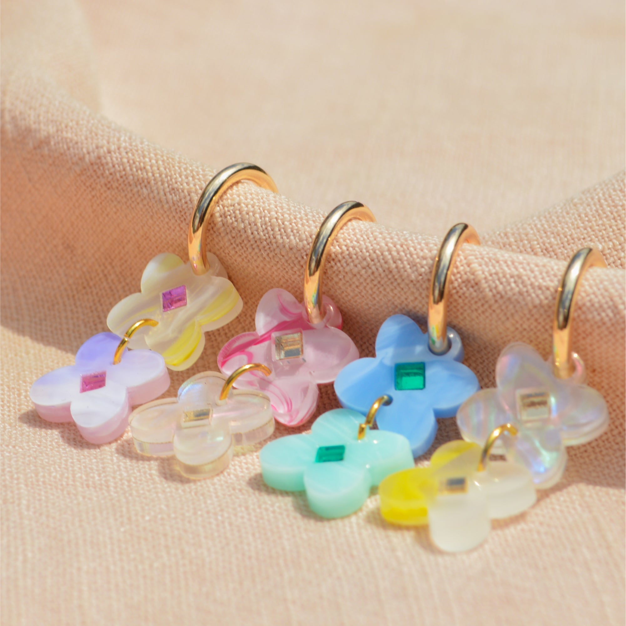 Pastel colours available in the Clover Huggies Earrings - ANNIE.G