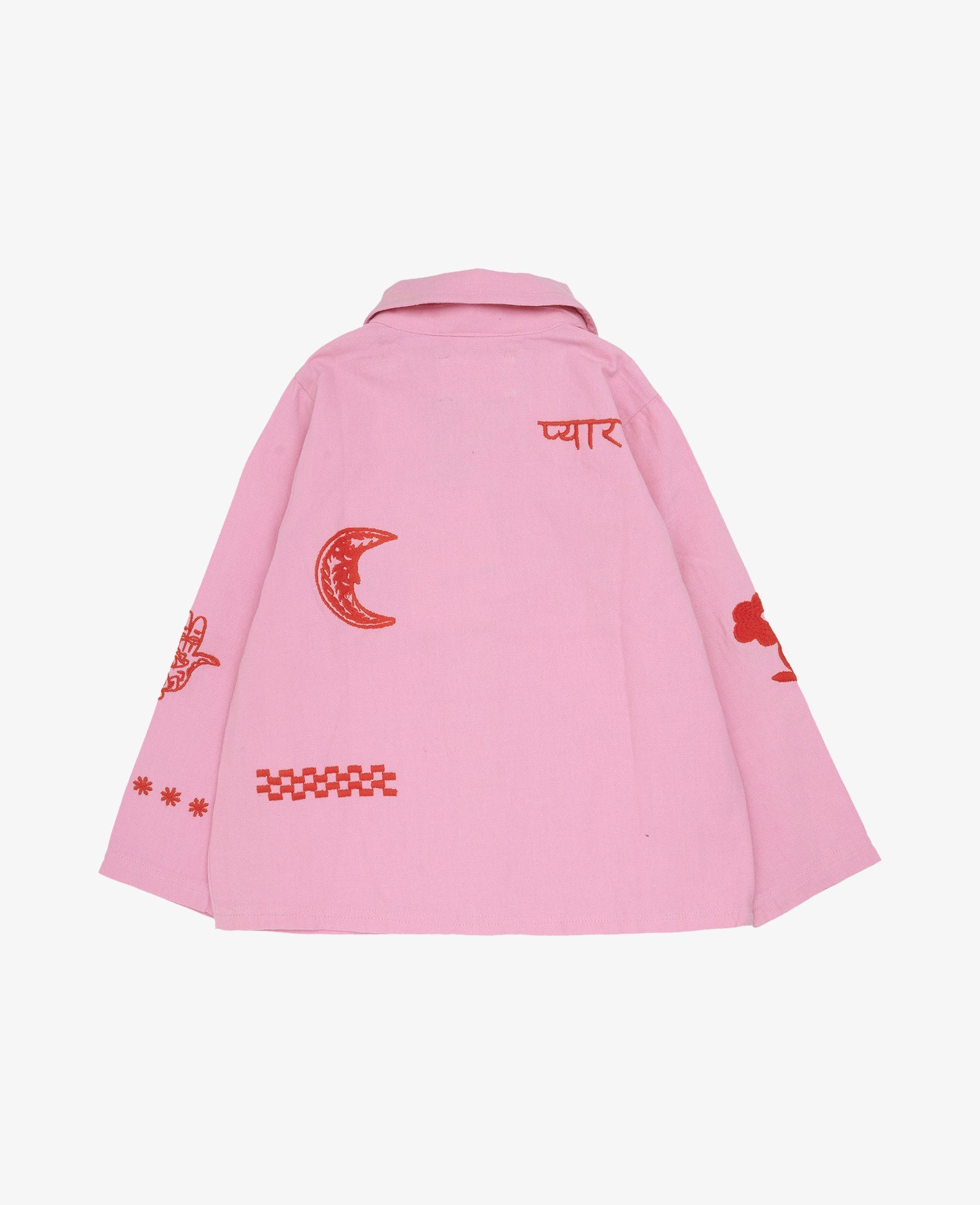 Back of a pink toddler's jacket with red embroidery - ANNIE.G