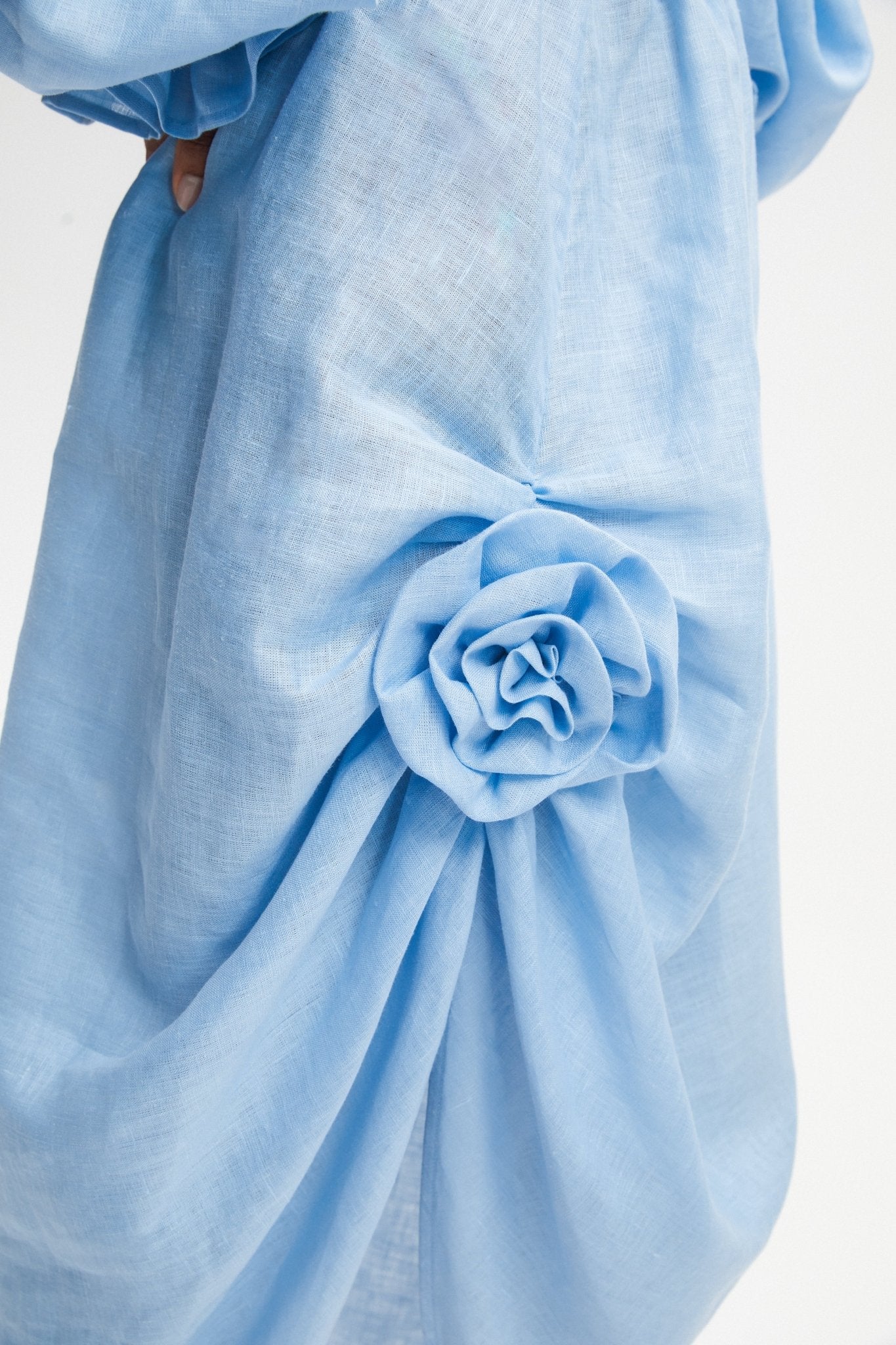 Atlanta Linen Dress with Rose Detail in Blue | Shop Annie G Atlanta Linen Dress with Rose Detail in Blue | Shop Annie G