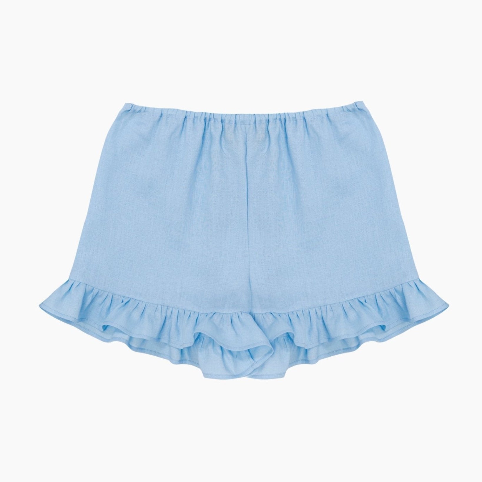 Blue  women's Lounge Short with ruffle hem.